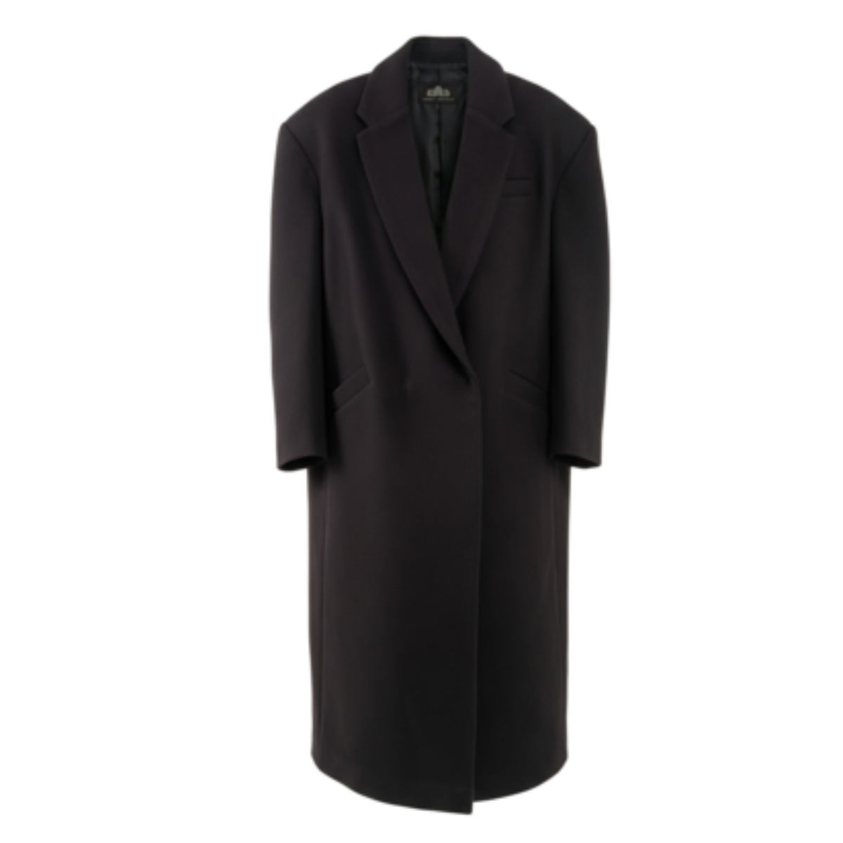 Woman wearing a black coat on a white background