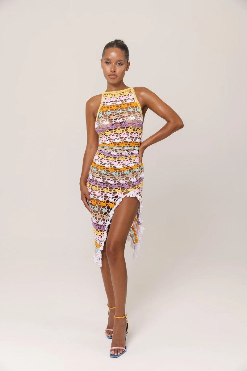 ANDREEVA - Rainbow Handmade Midi Crochet Dress, buy at DOORS NYC