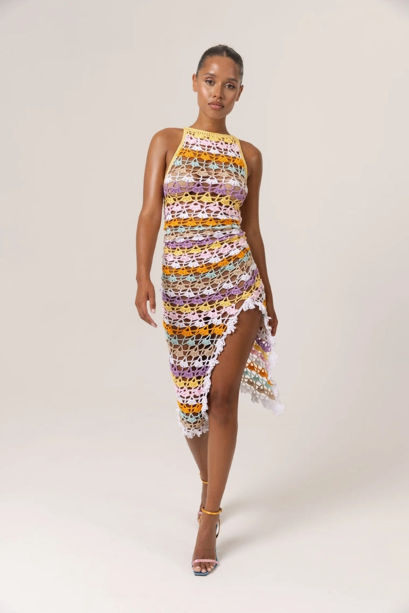 ANDREEVA - Rainbow Handmade Midi Crochet Dress, buy at DOORS NYC