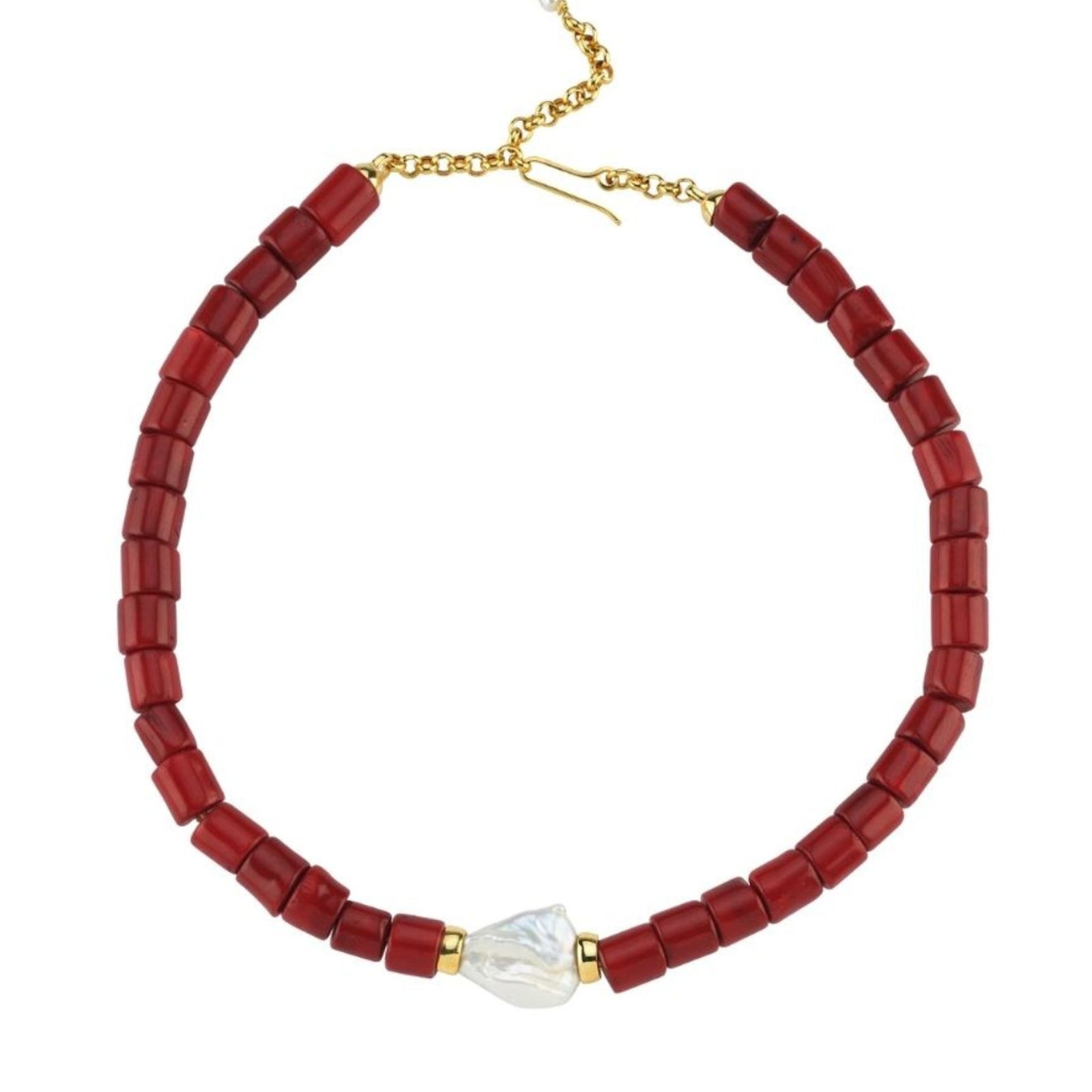 LINYA JEWELLERY - Harmonia Chunky Red Coral Necklace with Baroque Pearl, buy at DOORS NYC
