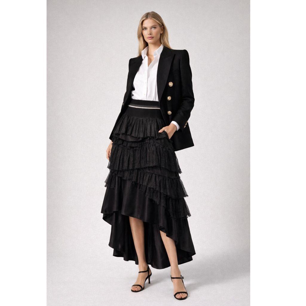 Asymmetric Layered Ruffle Skirt
