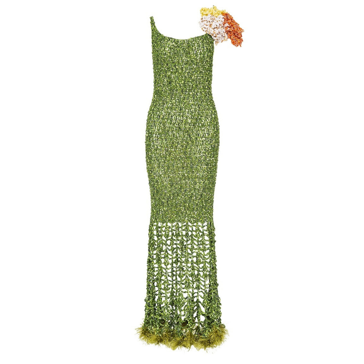 ANDREEVA - Chrysanthemum Green Handmade Maxi Crochet Dress with Open Back, buy at DOORS NYC
