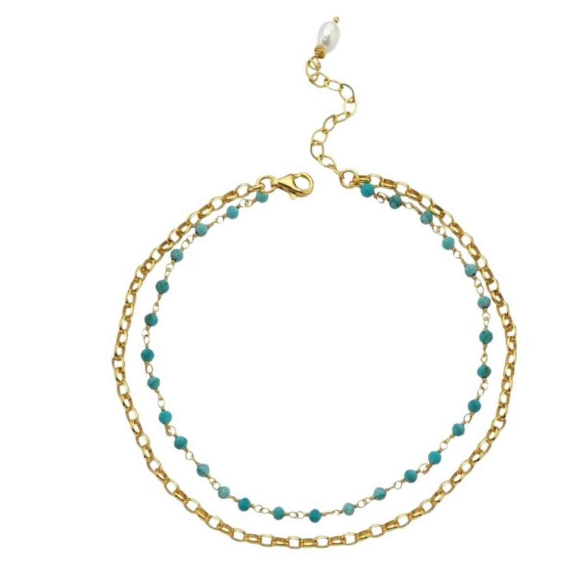 LINYA JEWELLERY - Jemy Gold Chain Anklet with Turquoise Beads, buy at DOORS NYC