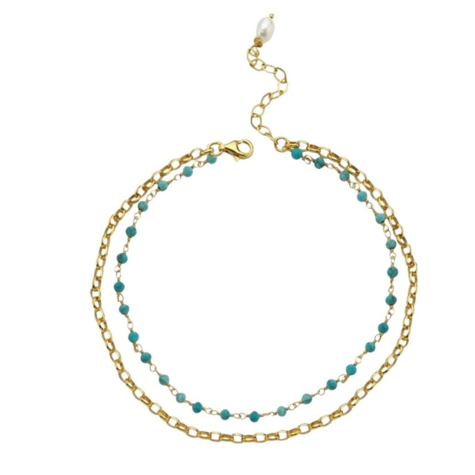 LINYA JEWELLERY - Jemy Gold Chain Anklet with Turquoise Beads, buy at DOORS NYC