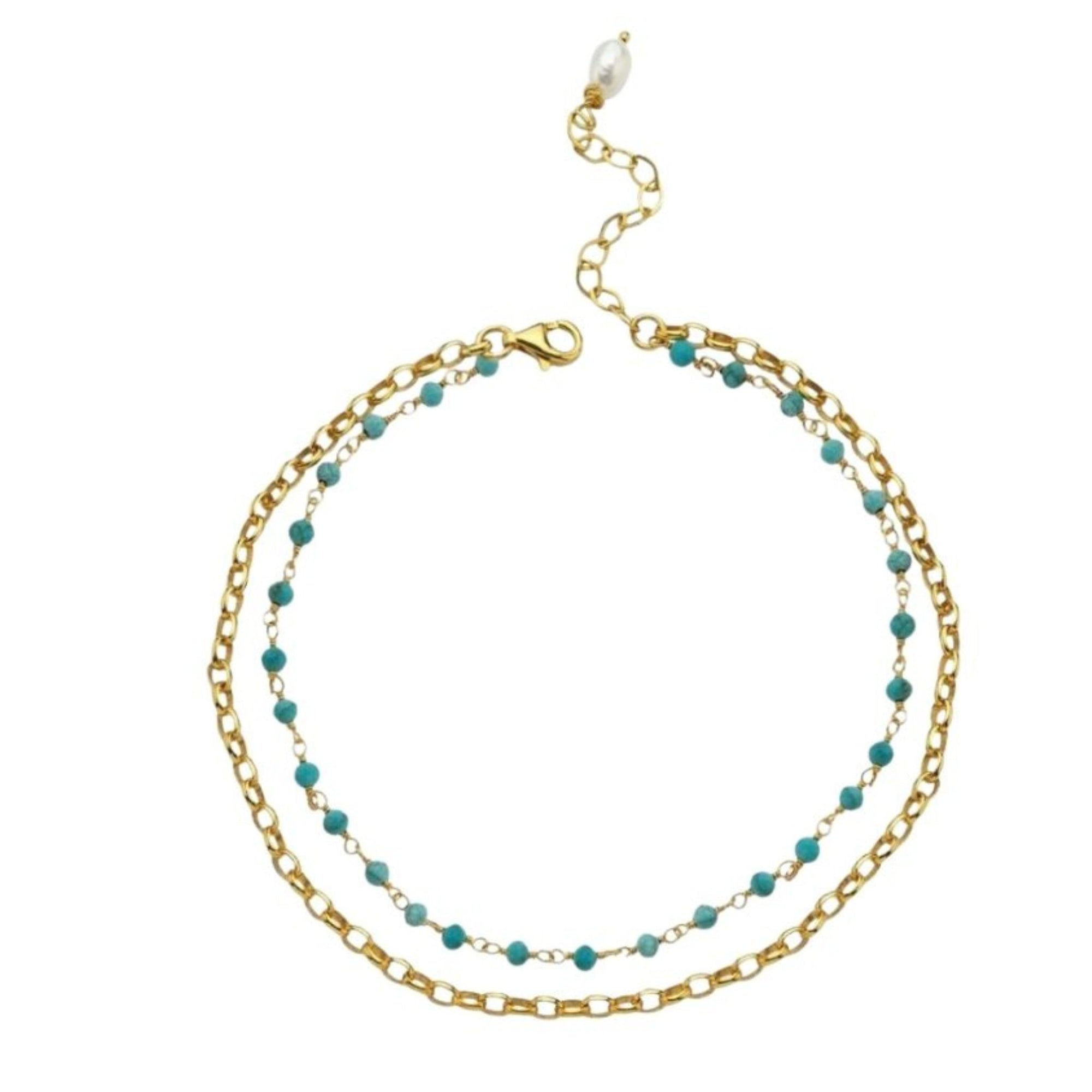 LINYA JEWELLERY - Jemy Gold Chain Anklet with Turquoise Beads, buy at DOORS NYC