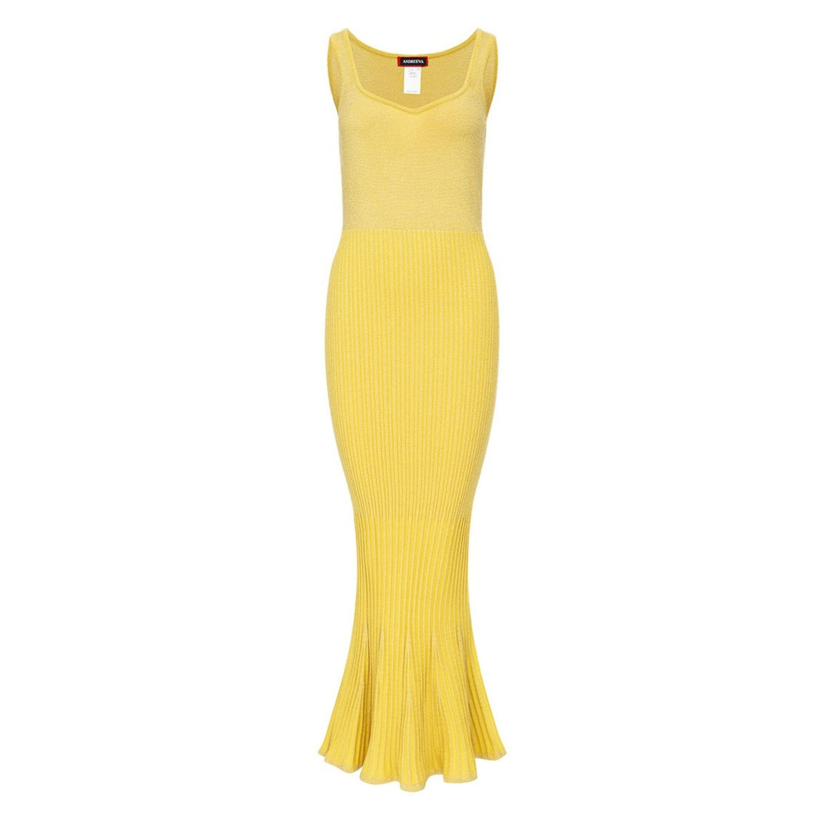 ANDREEVA - Butter Yellow Metallic Knit Dress with Flared Hem, buy at DOORS NYC
