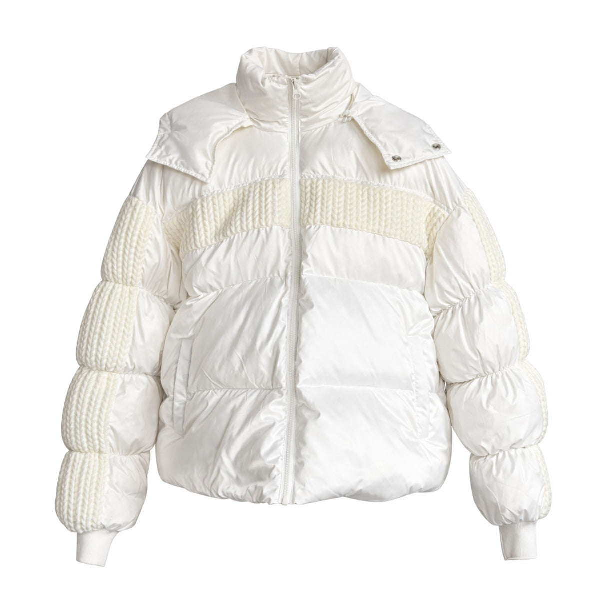 White LIGHTNING Puffer Jacket with Knit Quilting Panels | PR Sample