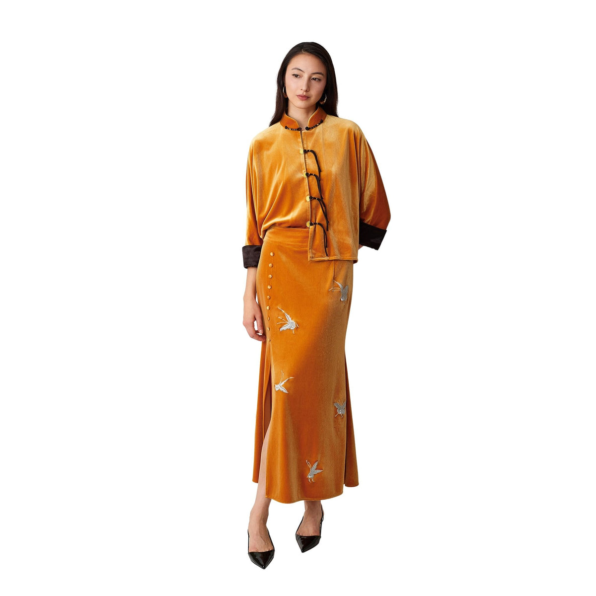 Orange Silver-Butterfly Fishtail Skirt