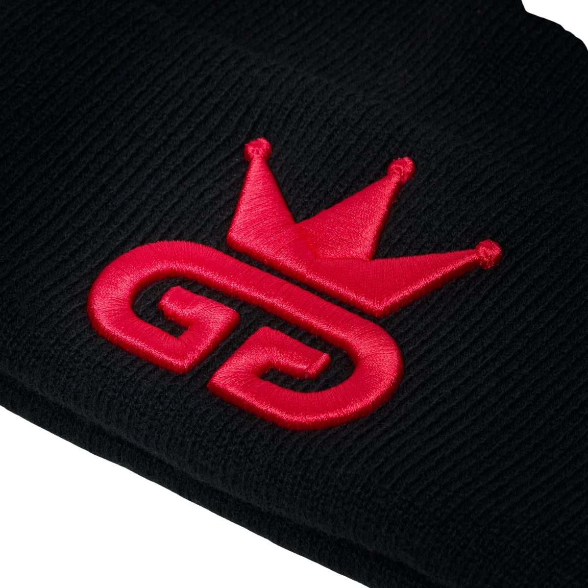 Black Beanie with Red Woven Logo