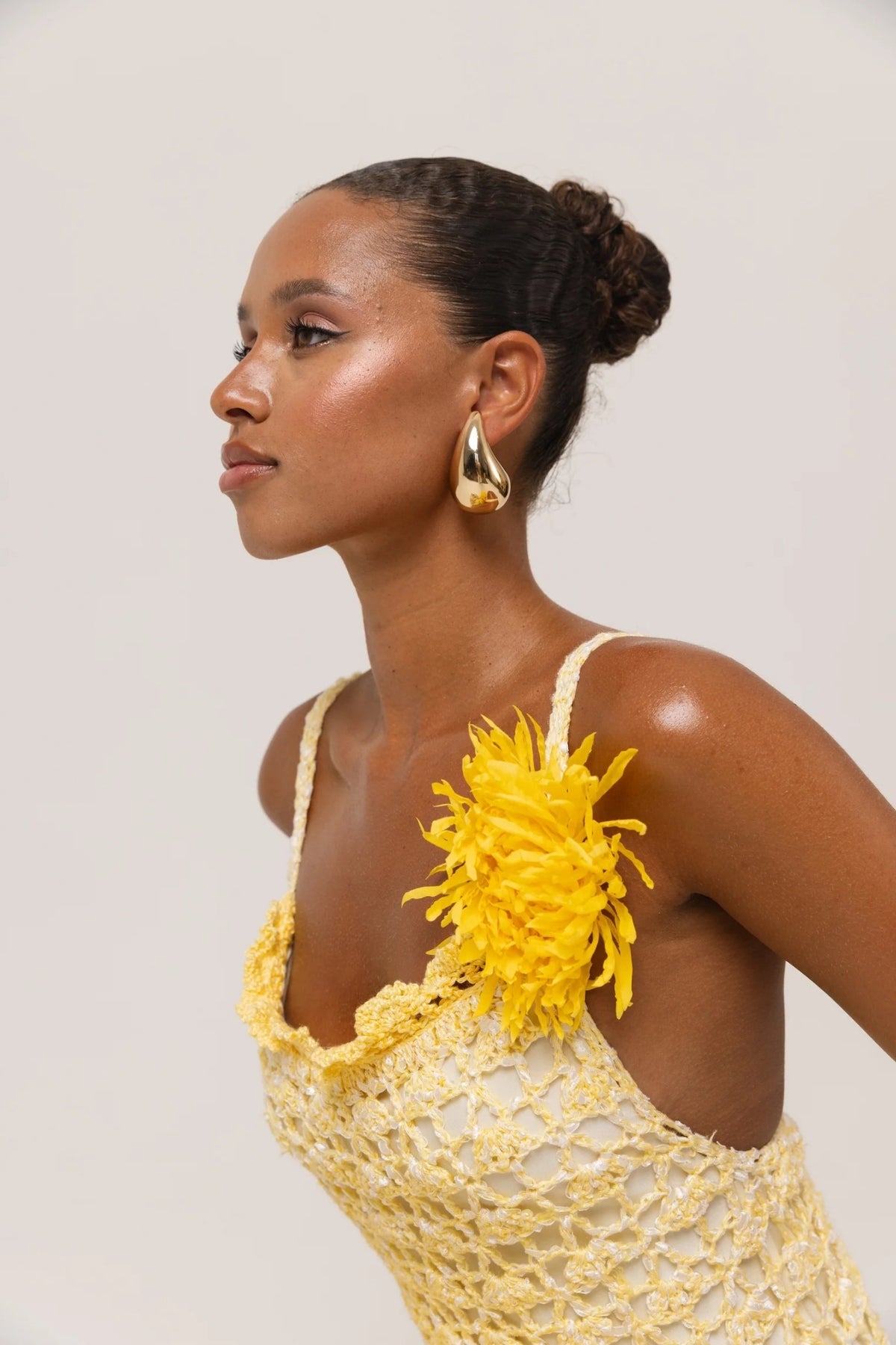 ANDREEVA - Butter Yellow Chrysanthemum Midi Handmade Crochet Dress, buy at DOORS NYC
