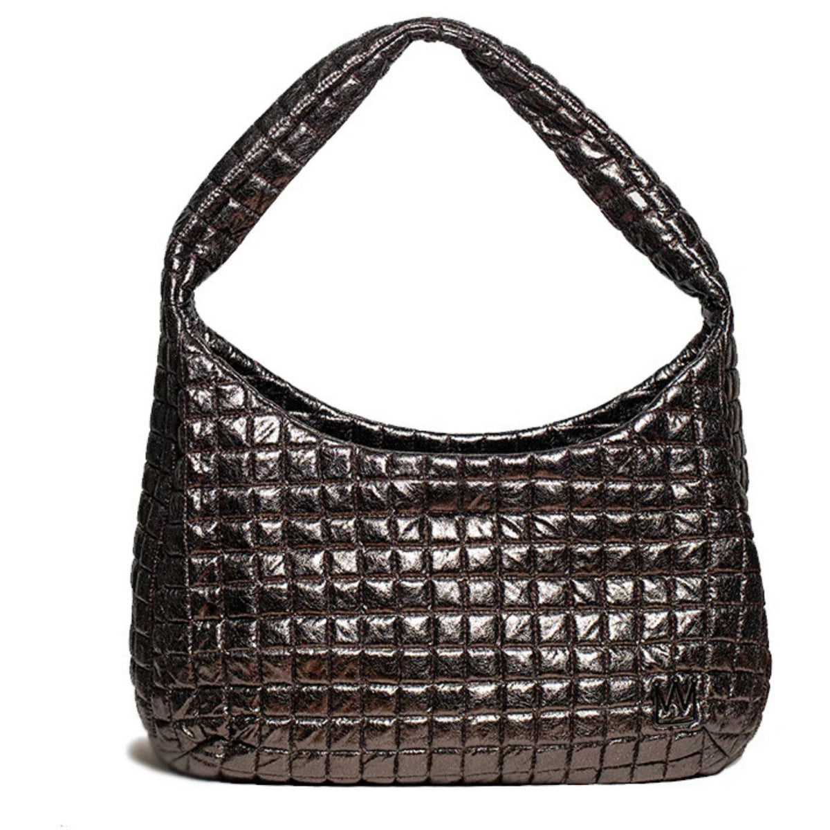 MVLUCKY - Metallic Quilted Nylon Shoulder Flow Bag With Magnetic Closure, buy at DOORS NYC