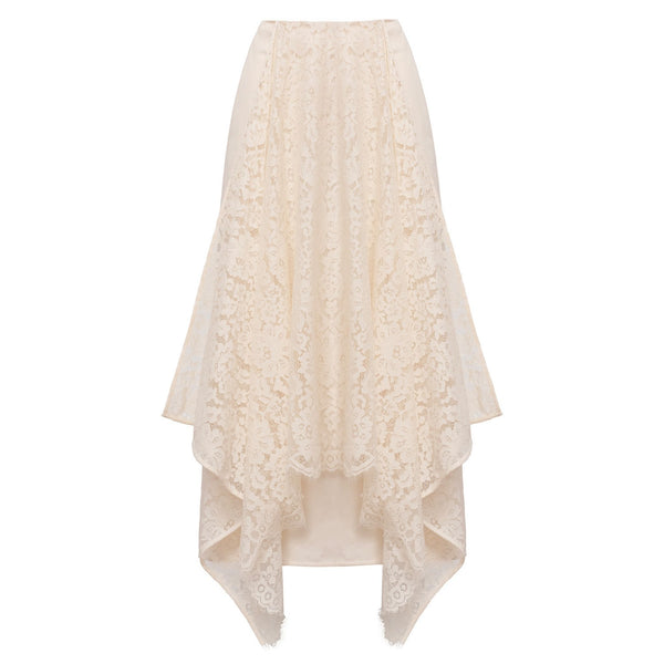 KATEA GRI - Ivory Lace Midi Skirt | DOORS NYC