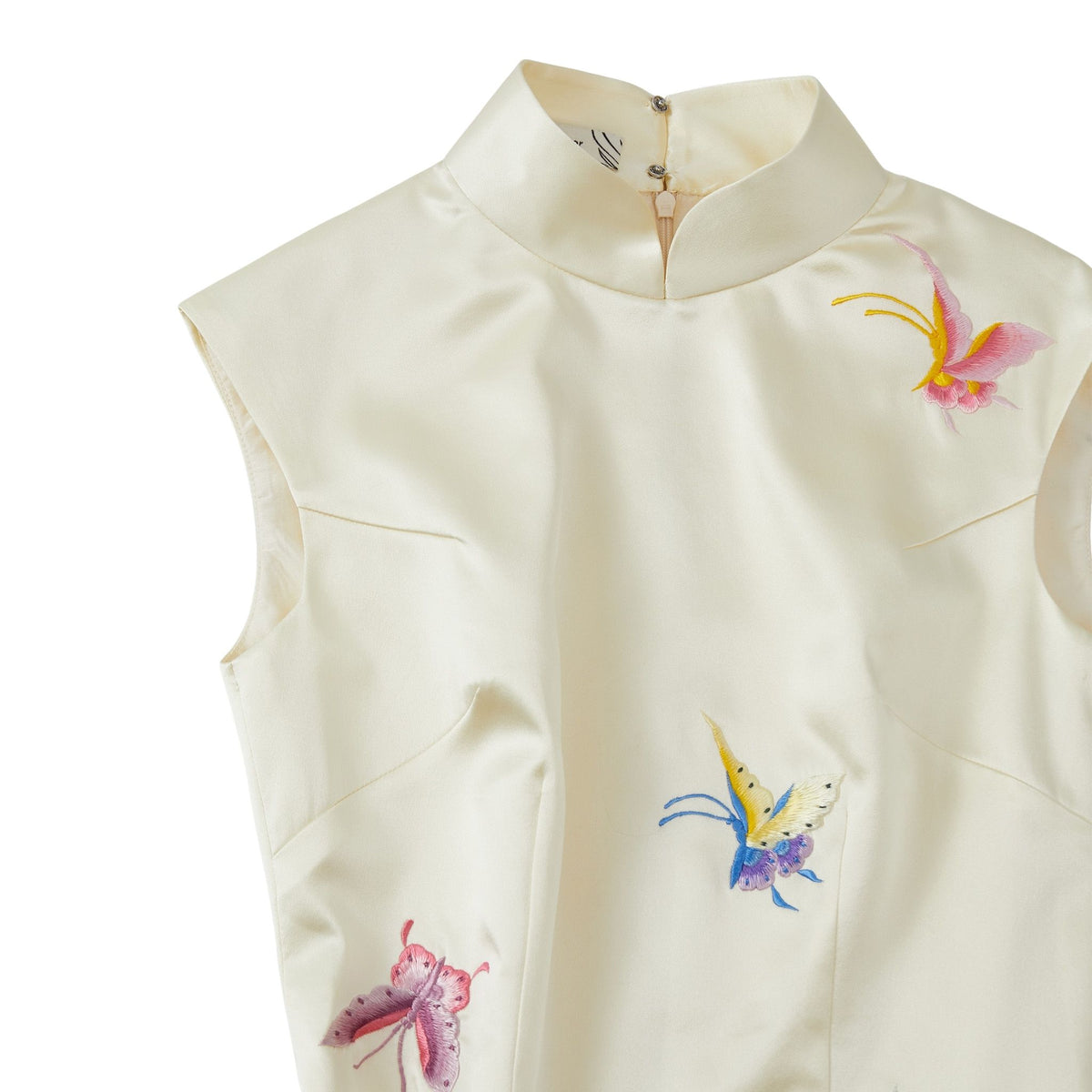 Cream Shell Sleeve Butterfly Qipao