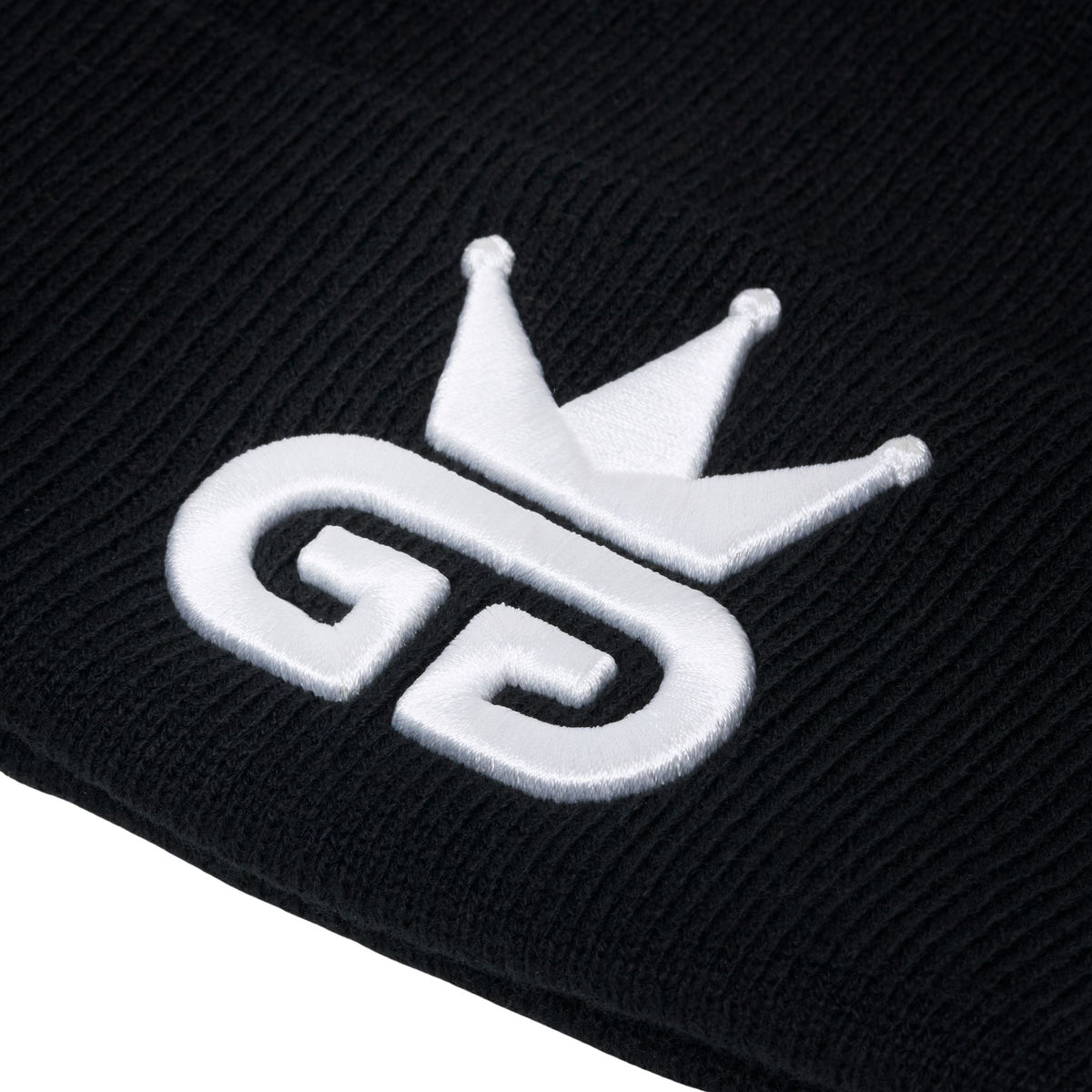 Black Beanie with White Woven Logo