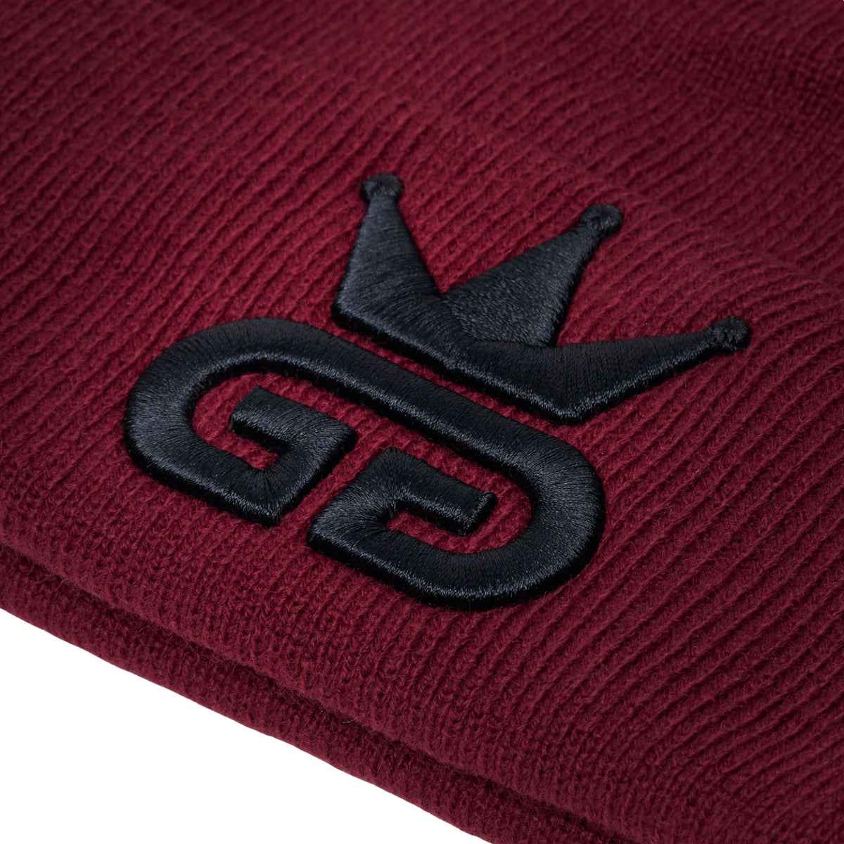 Burgundy Beanie with Black Woven Logo