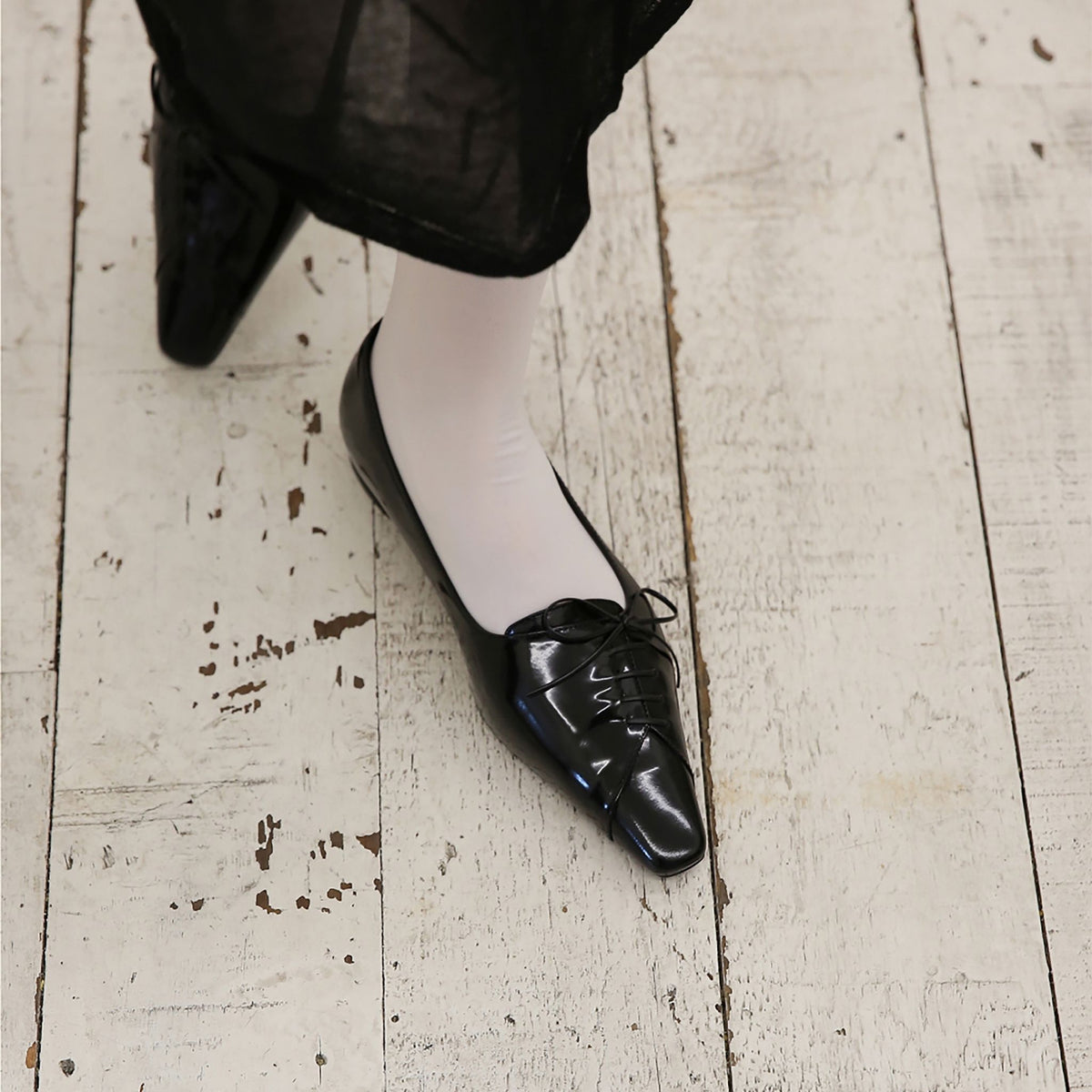 Black Patent Pointed Lace-Up Flats
