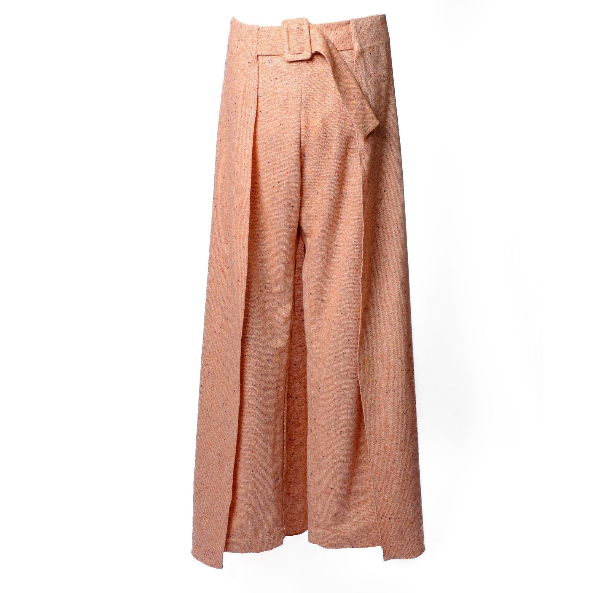 OTKUTYR - Peach Wool High-Waist Pants with Back Skirt Panel, buy at DOORS NYC