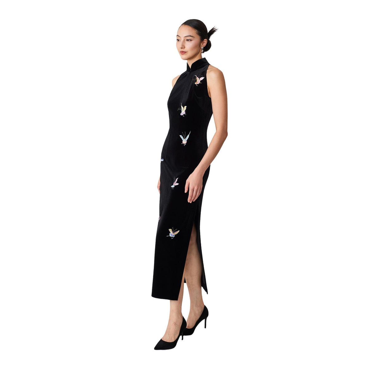 Black Halter-Neck Butterfly Qipao