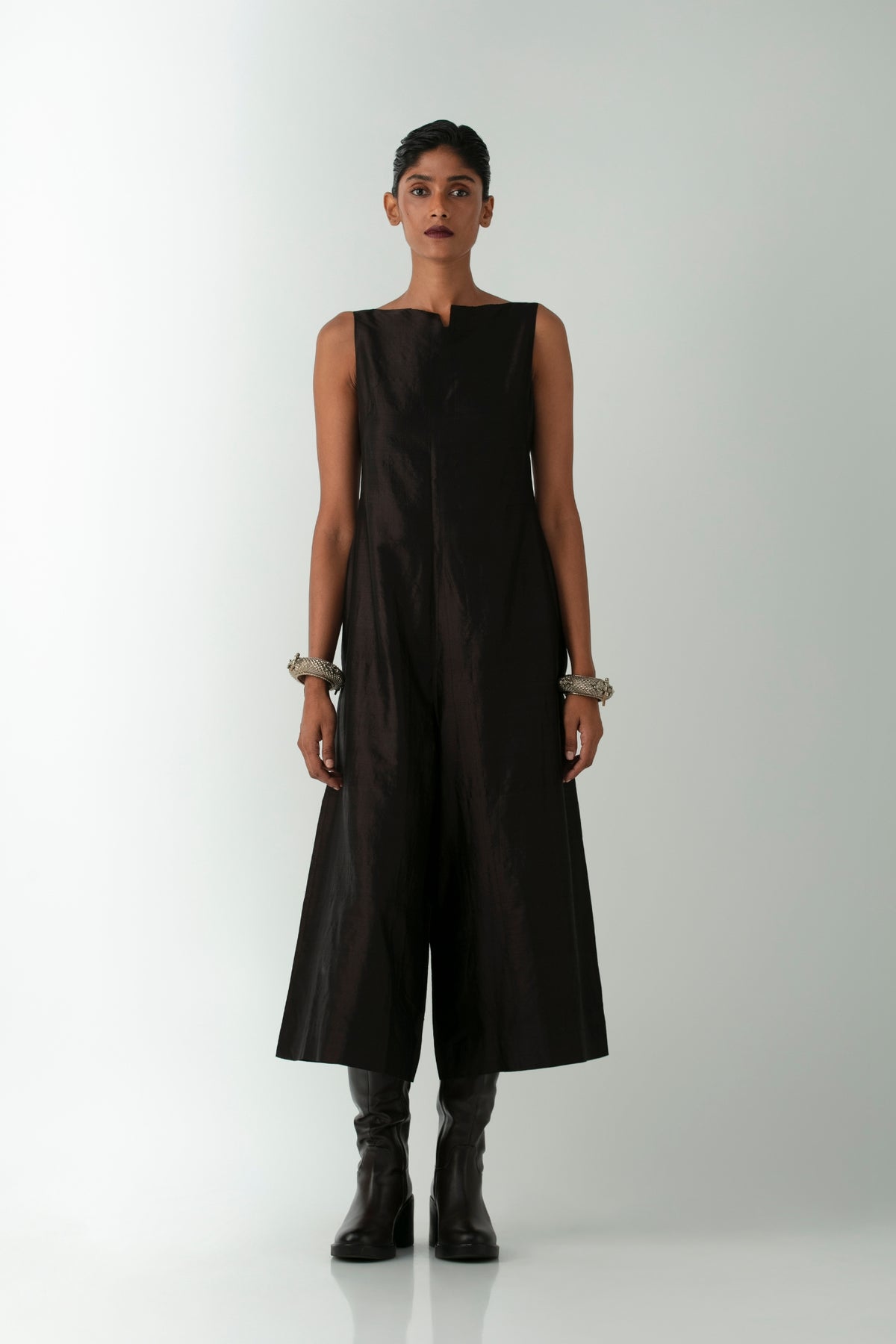 BOITO - Coffee Black Silk Boatneck Jumpsuit, buy at DOORS NYC