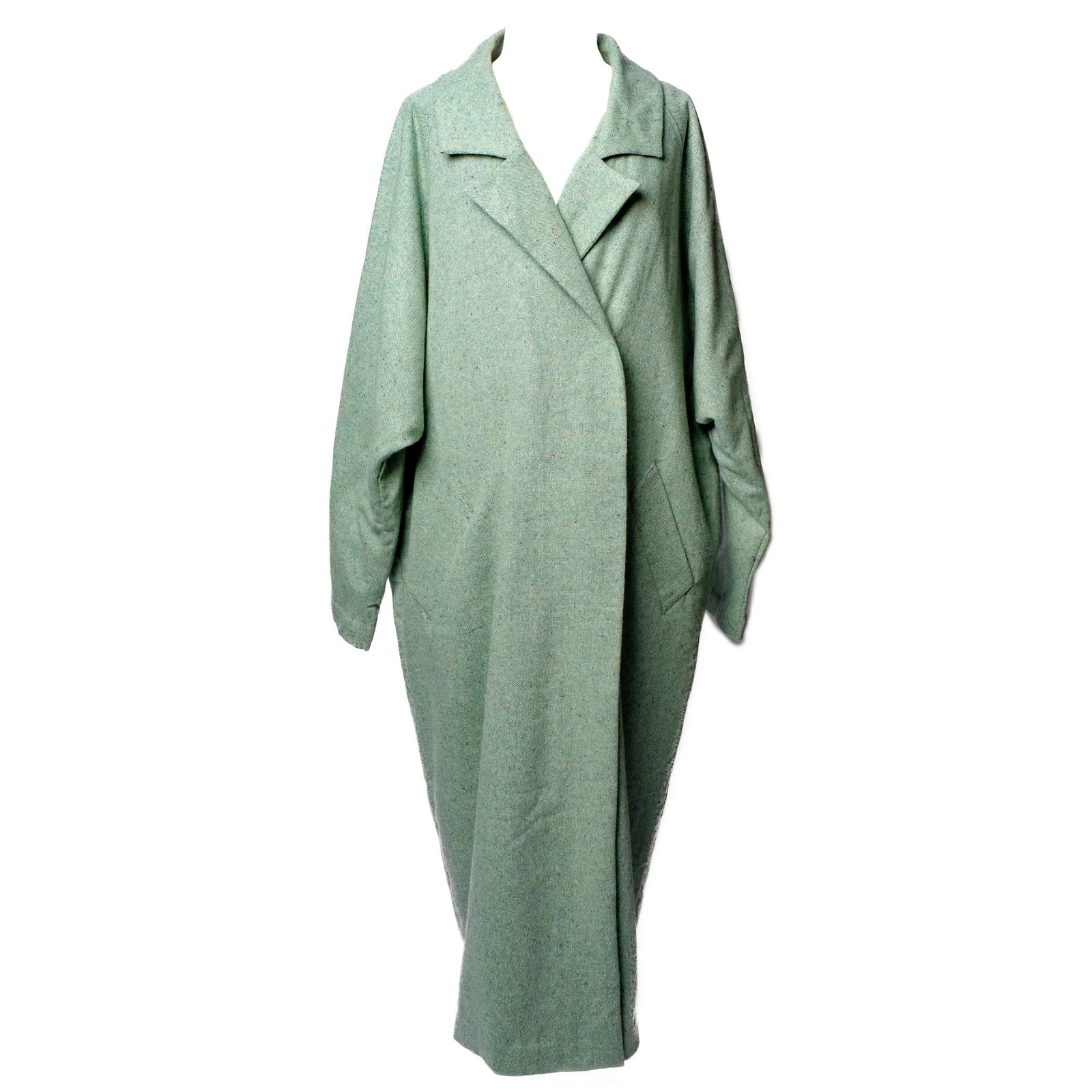 Mint Green Wool-Blend Oversized Overcoat with Lapel Collar | PR Sample