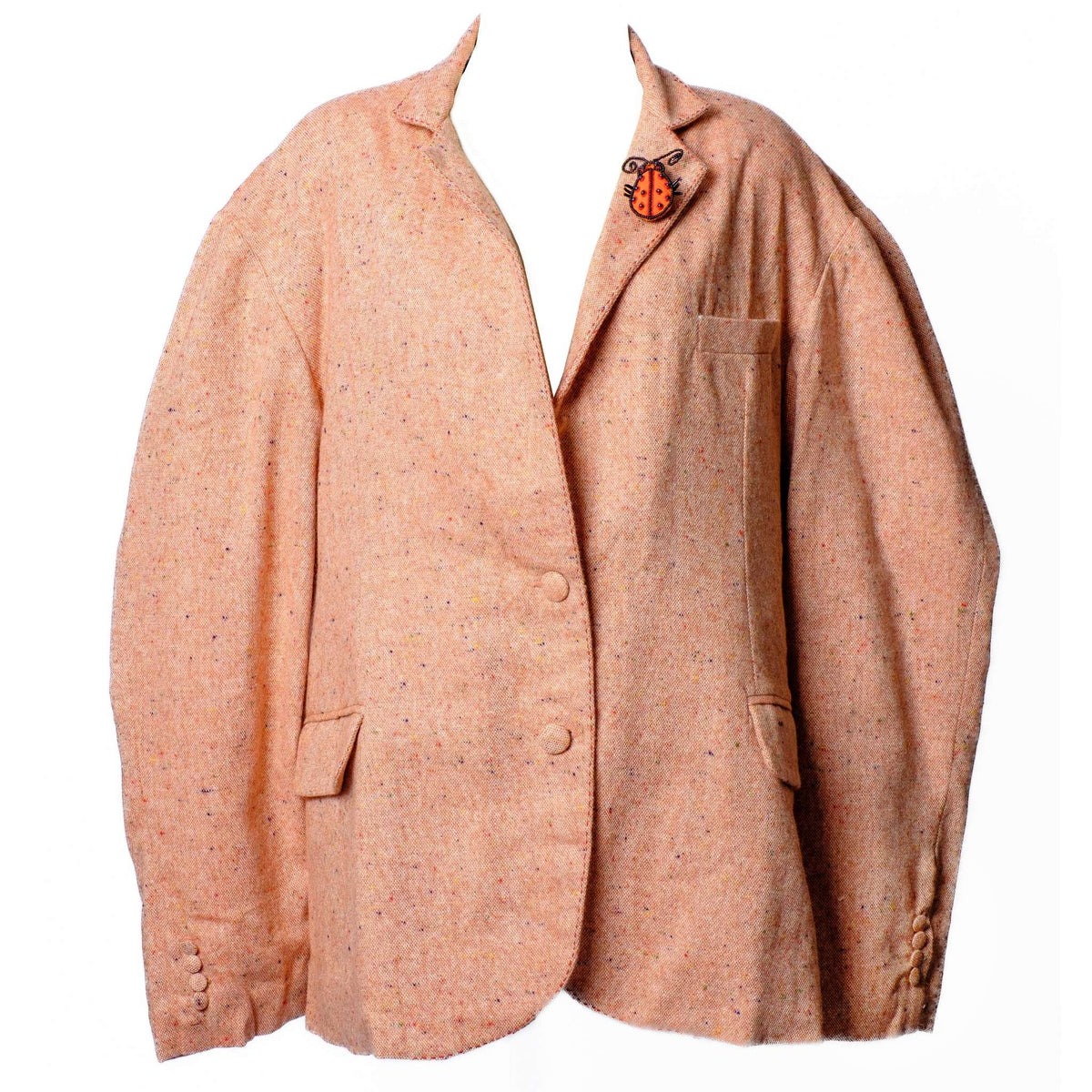 OTKUTYR - Peach Wool Straight-Cut Blazer with Embroidered Details, buy at DOORS NYC