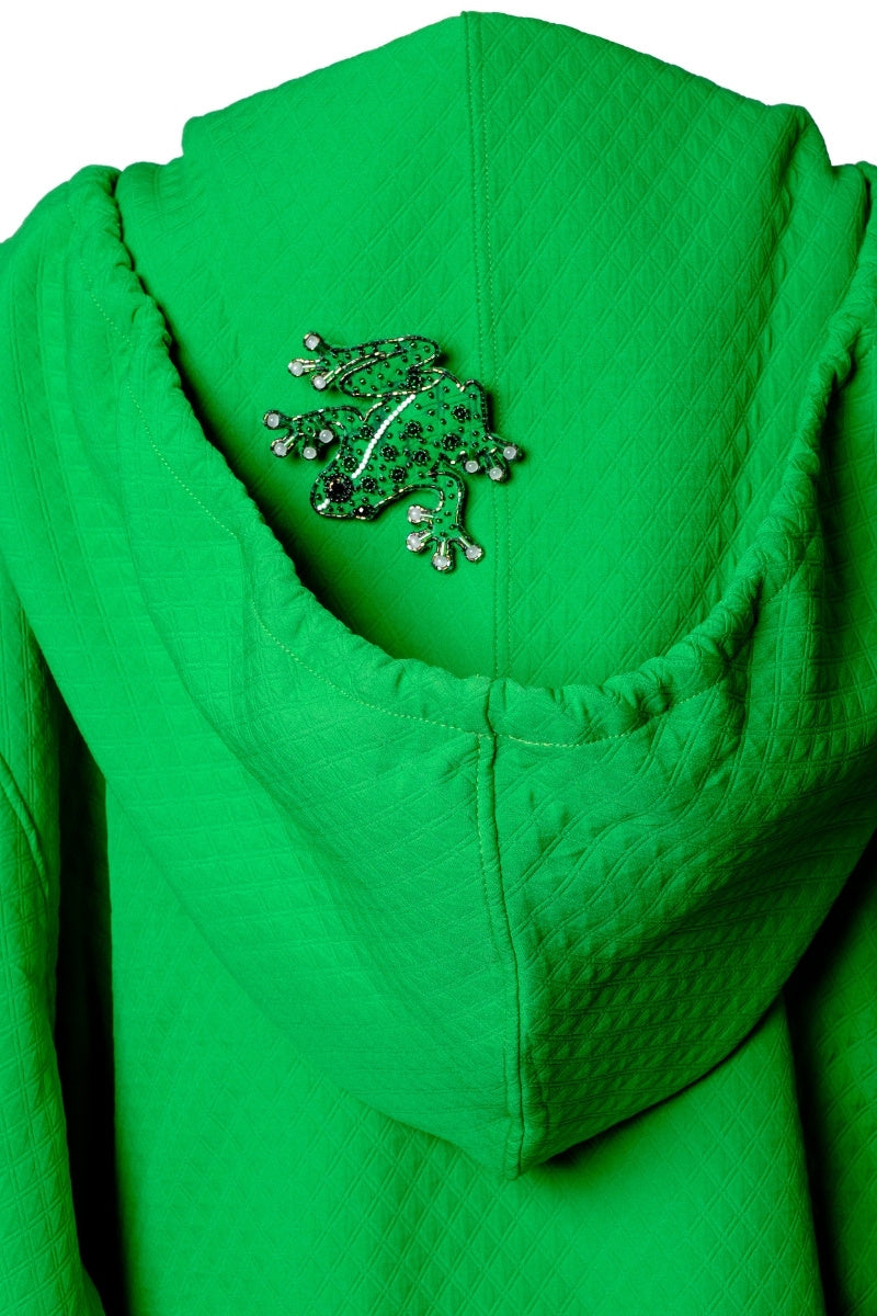 OTKUTYR - Green Quilted Oversized Hoodie with Crystal Drawstrings, buy at DOORS NYC