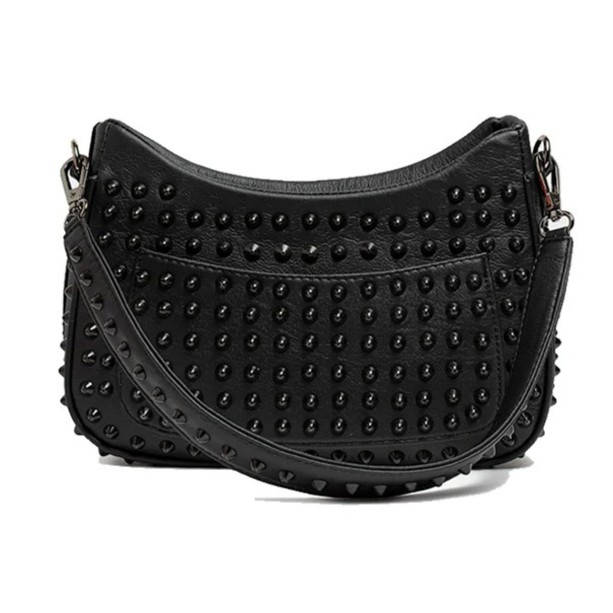 MVLUCKY - Black Vegan Leather Studded Glam Bag With Removable Straps, buy at DOORS NYC