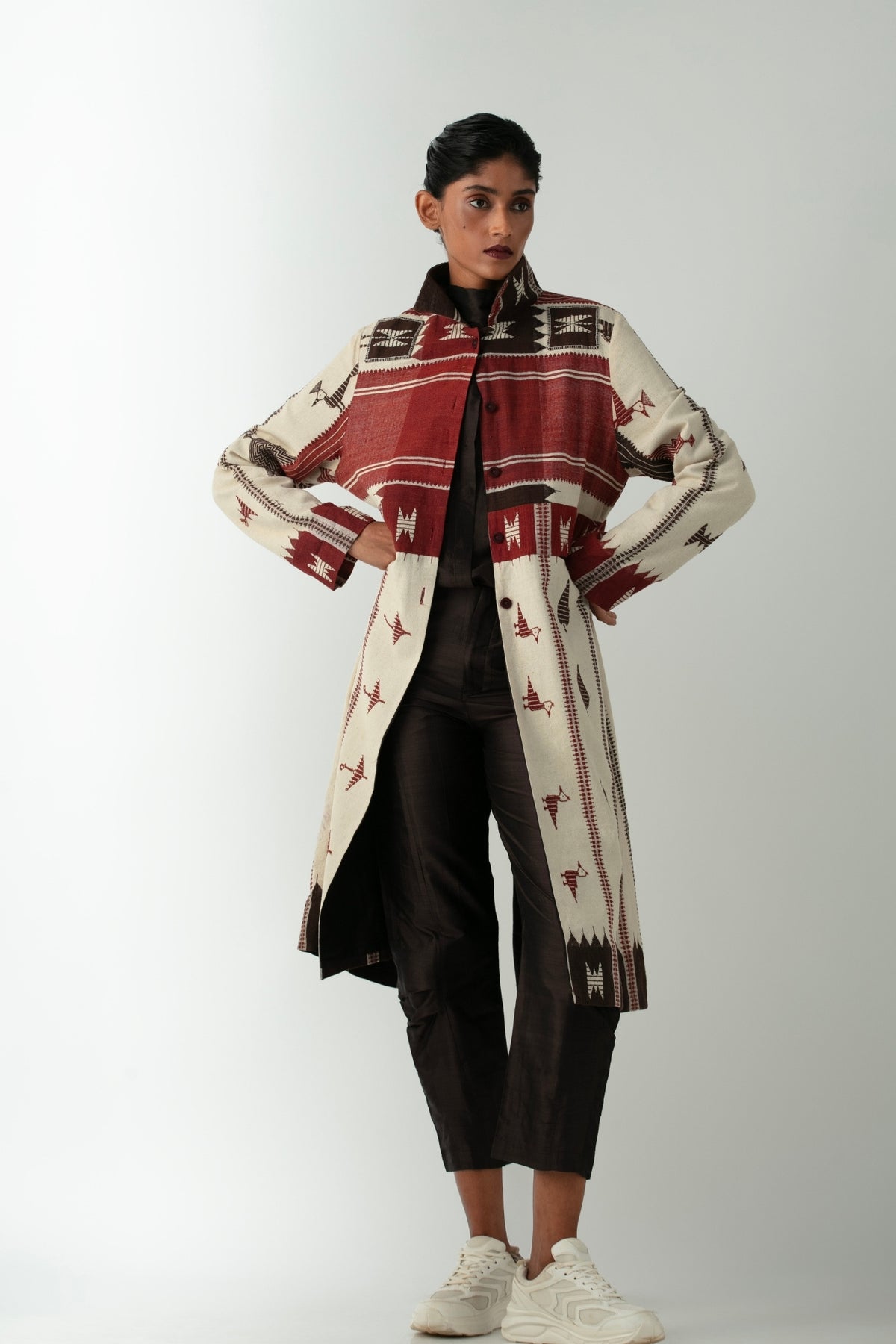 BOITO - Natural-Dyed Kotpad Handloom Jacket with Temple Motifs, buy at DOORS NYC