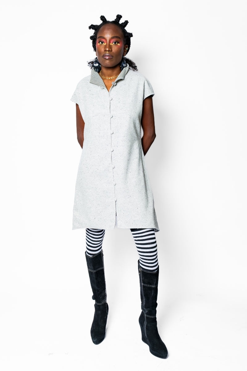 OTKUTYR - Reversible Grey Wool Vest with Striped Cotton Back, buy at DOORS NYC