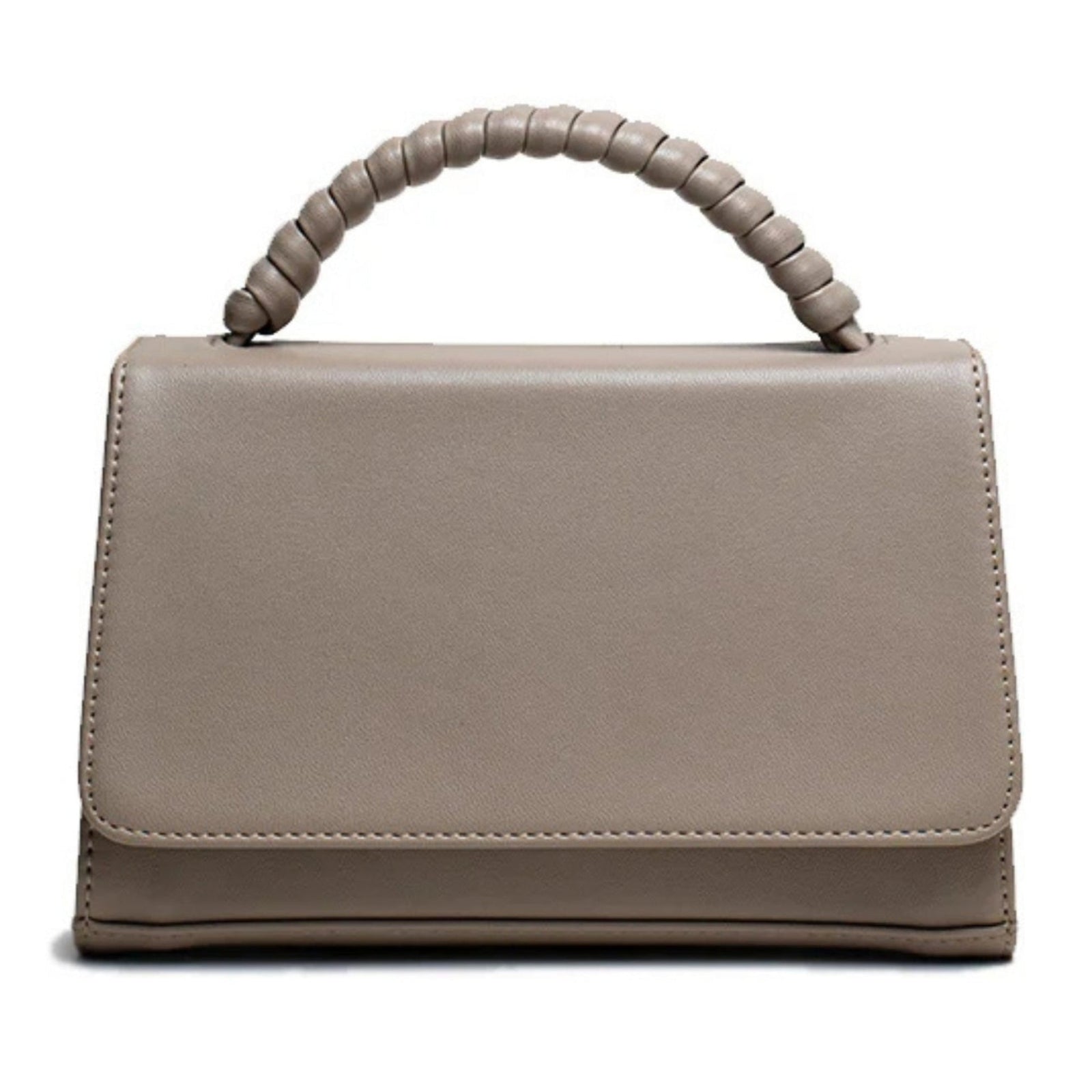 MVLUCKY - Latte Vegan Leather Paris Clutch With Beaded Top Handle, buy at DOORS NYC