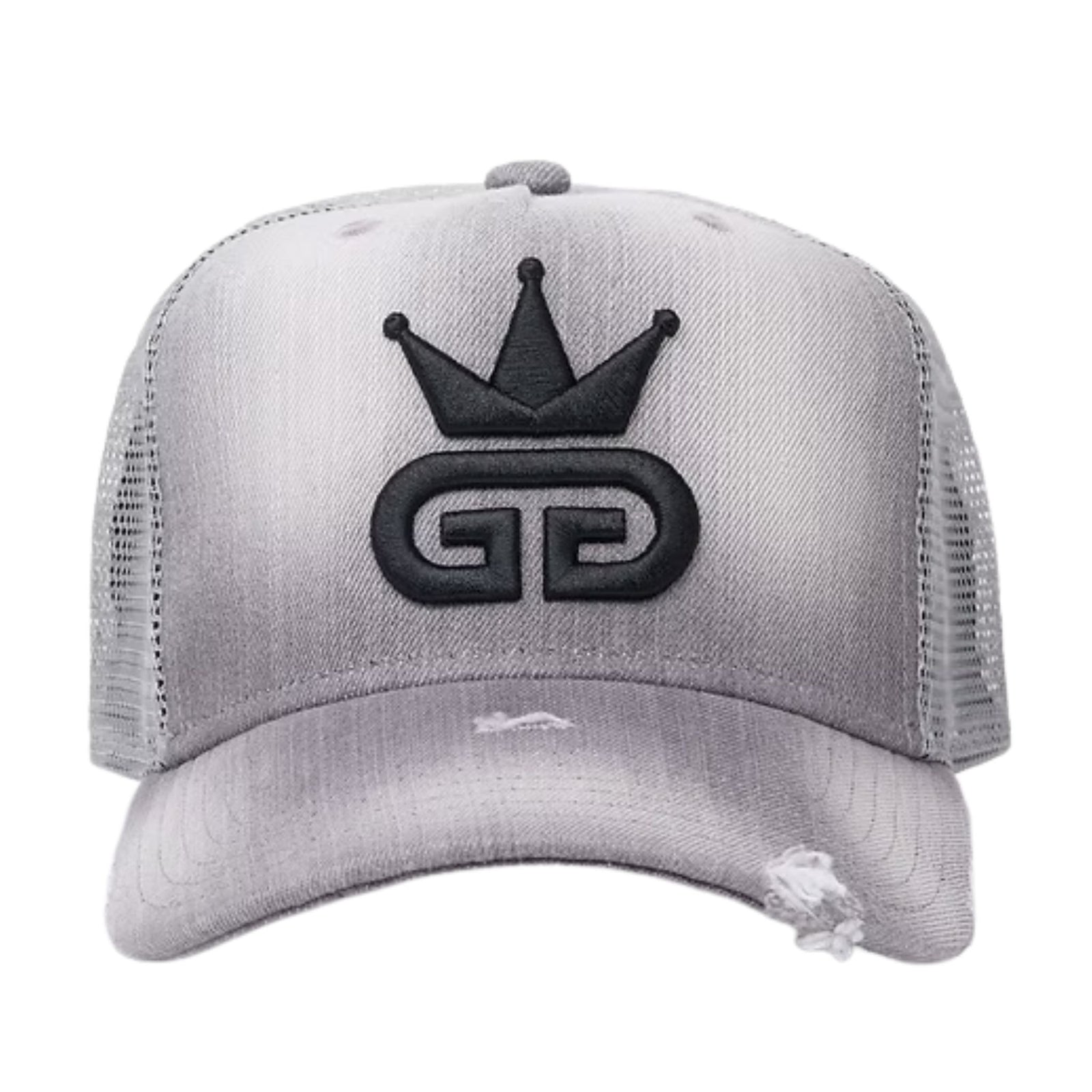 Acid Wash Distressed Grey Denim Mesh Hat