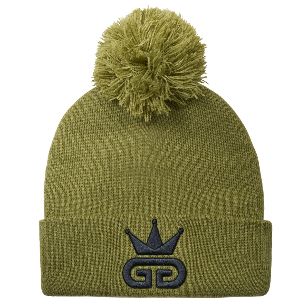 Olive Green Beanie with Black Woven Logo