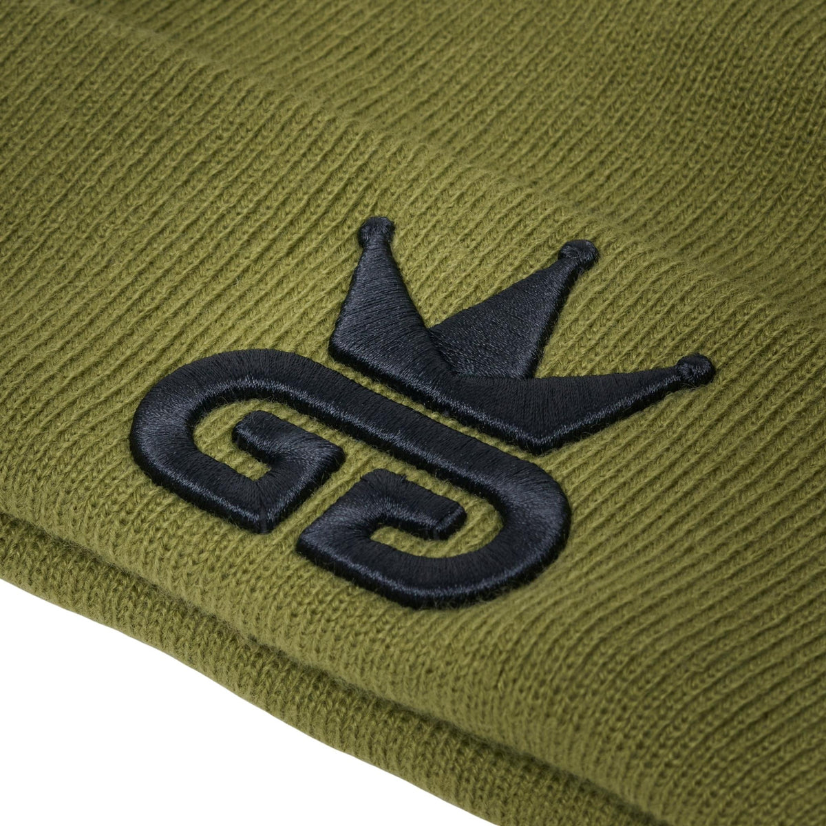 Olive Green Beanie with Black Woven Logo