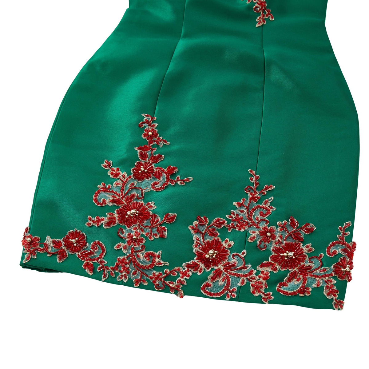 Green Beaded Rose Short Qipao