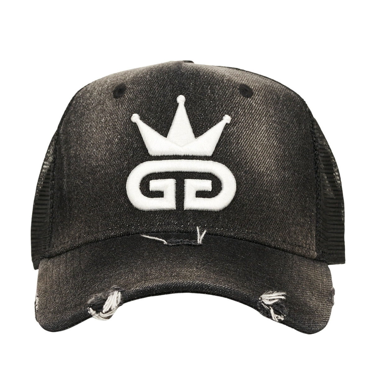 Acid Wash Distressed Black Denim Mesh Hat