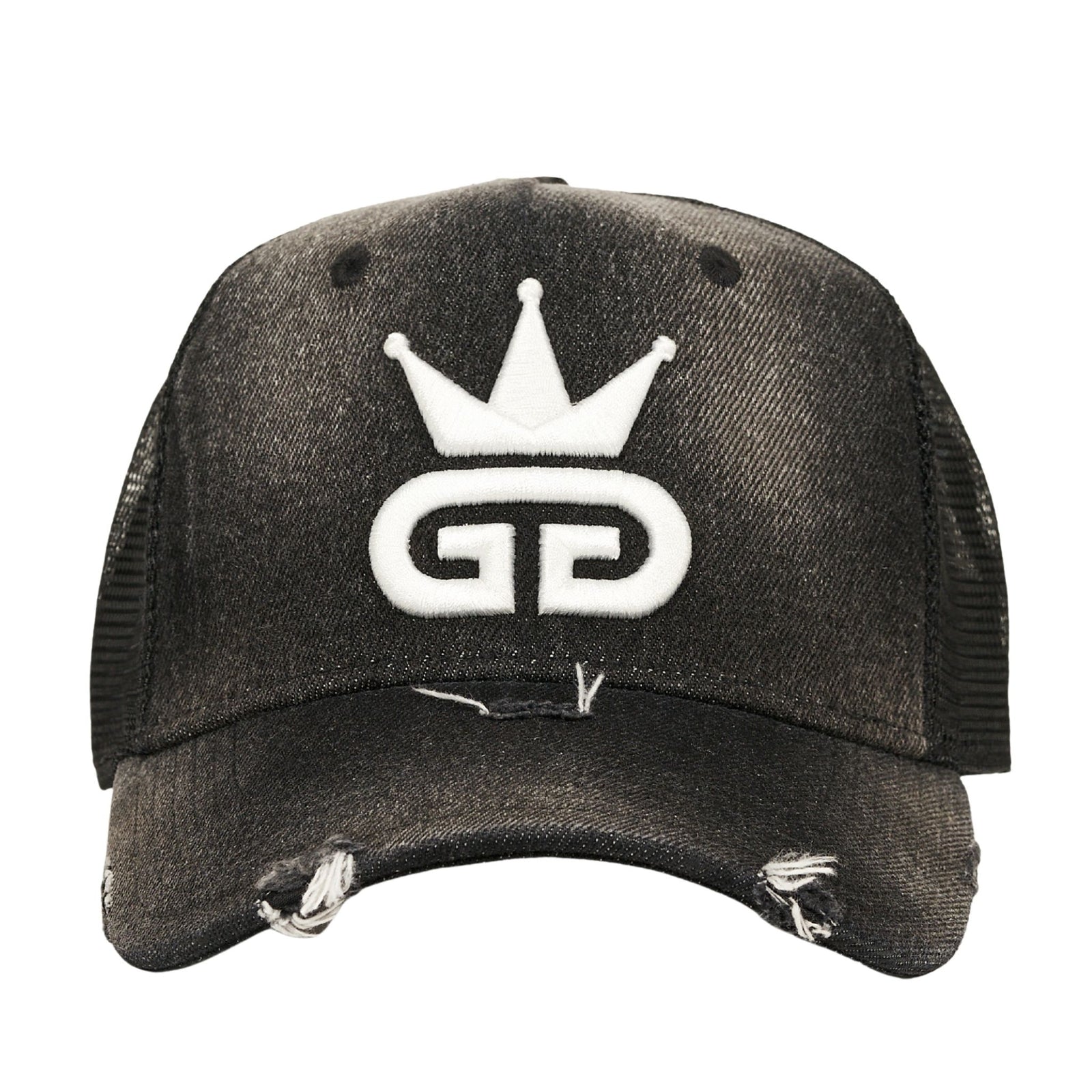 Acid Wash Distressed Black Denim Mesh Hat