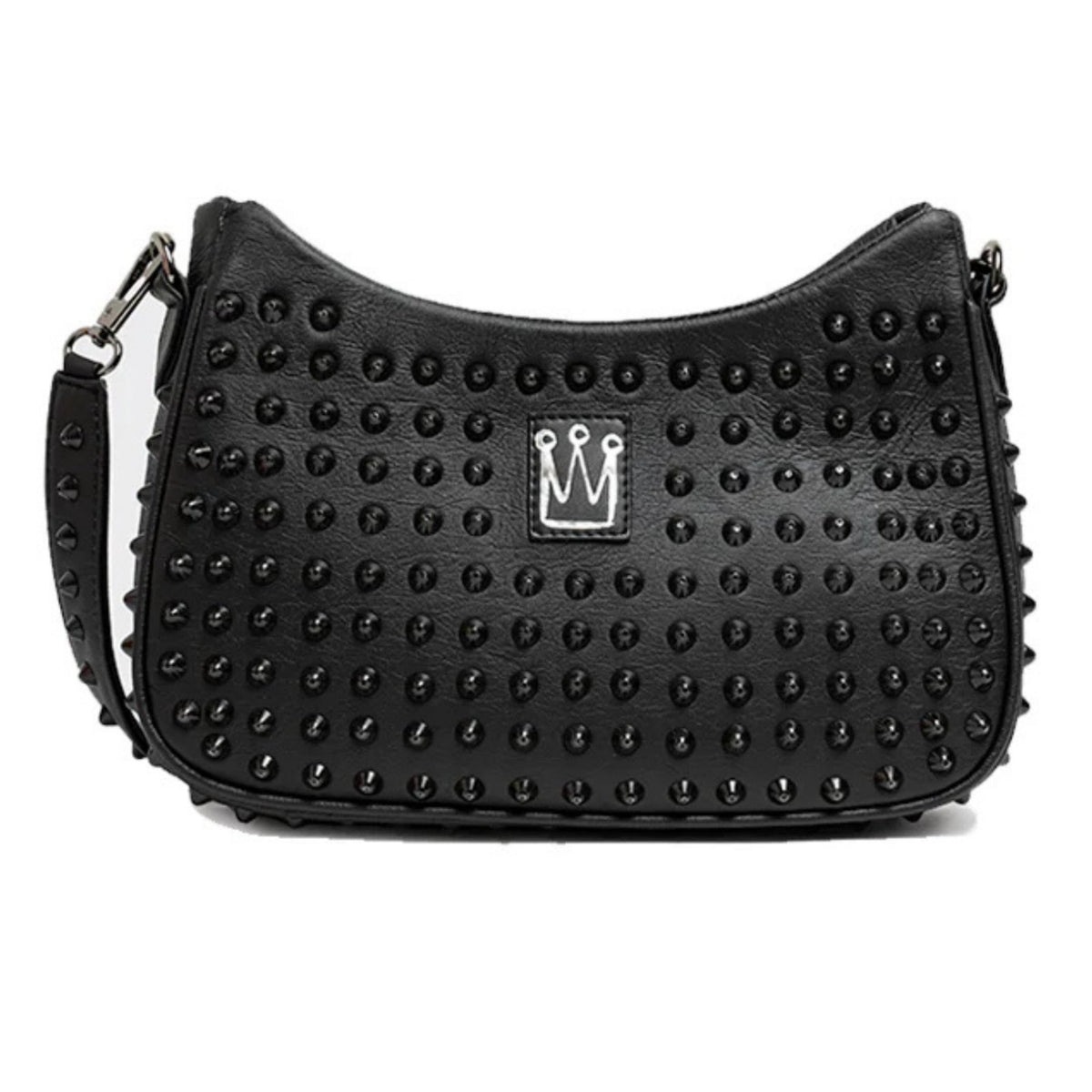 MVLUCKY - Black Vegan Leather Studded Glam Bag With Removable Straps, buy at DOORS NYC