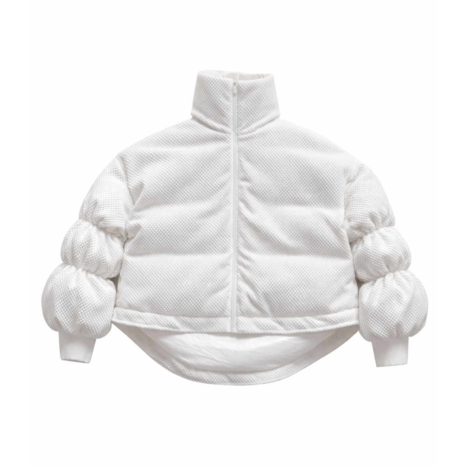 White Sculptural Puffer Jacket ANCHOR in Textured Tech Fabric