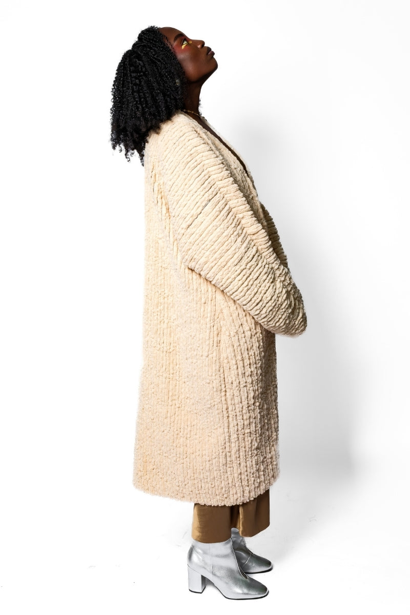 OTKUTYR - Beige Oversized Textured Open-Front Cardigan, buy at DOORS NYC