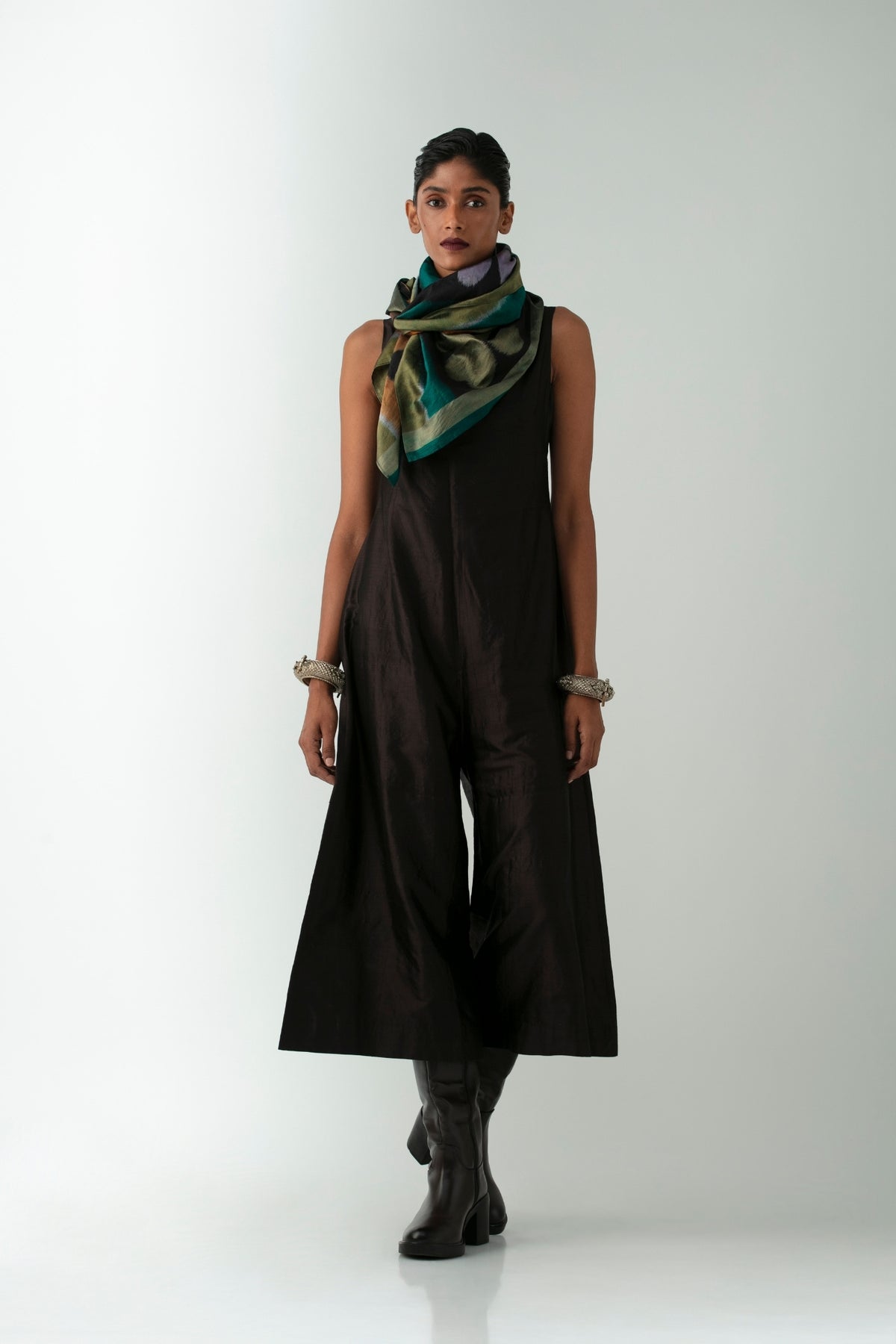BOITO - Coffee Black Silk Boatneck Jumpsuit, buy at DOORS NYC