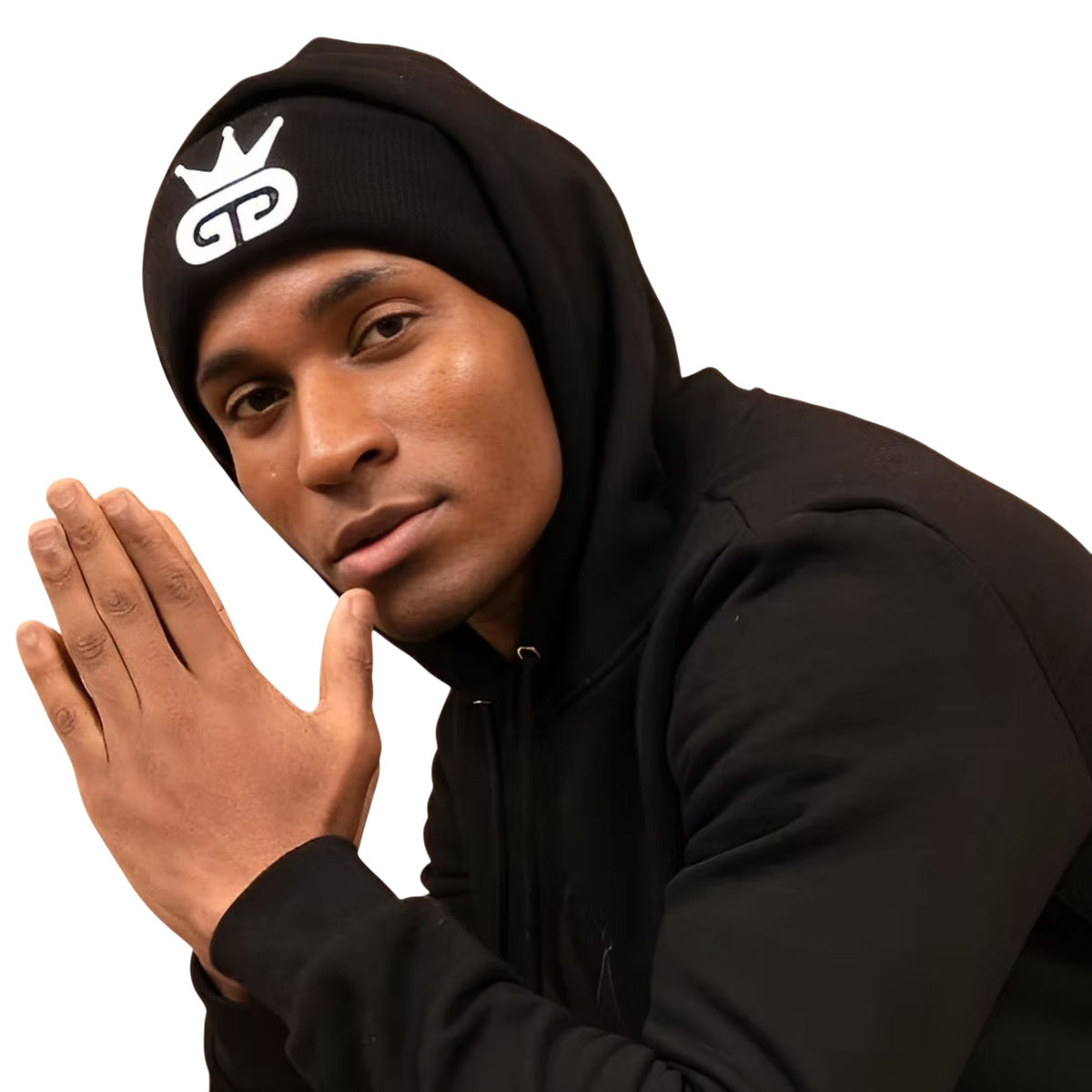 Black Beanie with White Woven Logo
