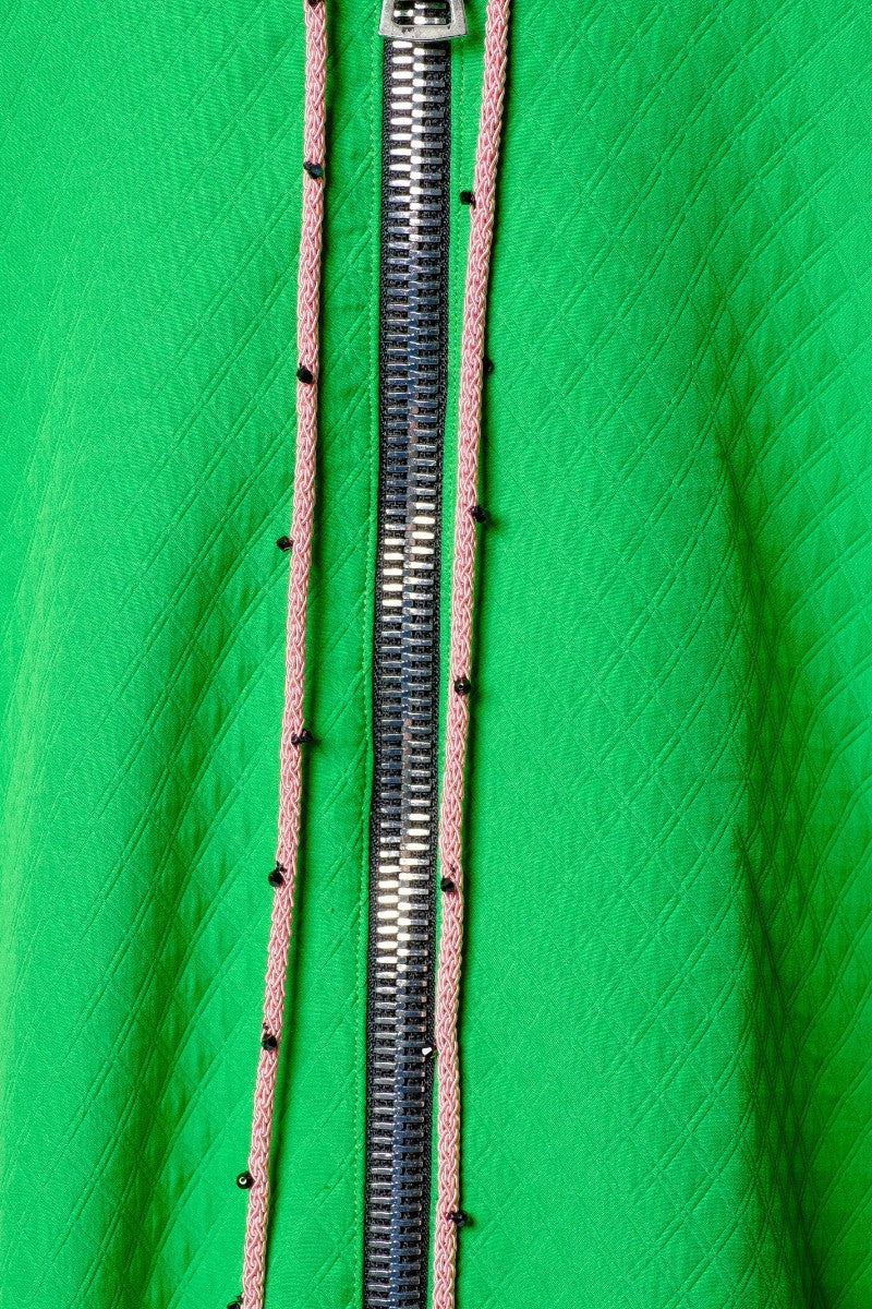 OTKUTYR - Green Quilted Oversized Hoodie with Crystal Drawstrings, buy at DOORS NYC