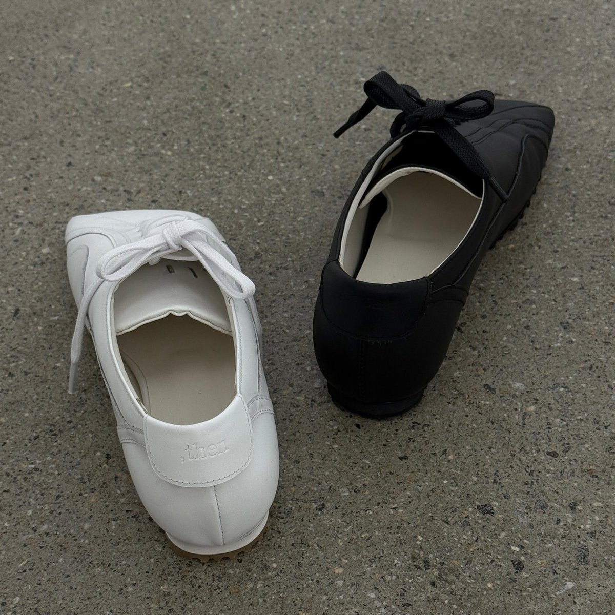 Black Matte Leather Diagonal Design Sneakers