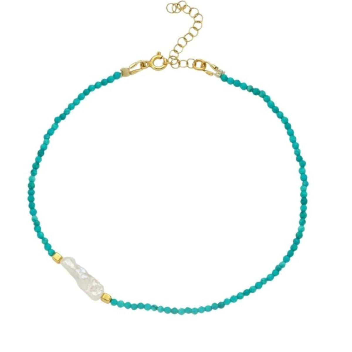 LINYA JEWELRY - Megy Turquoise Beaded Anklet with Pearl Detail, buy at DOORS NYC