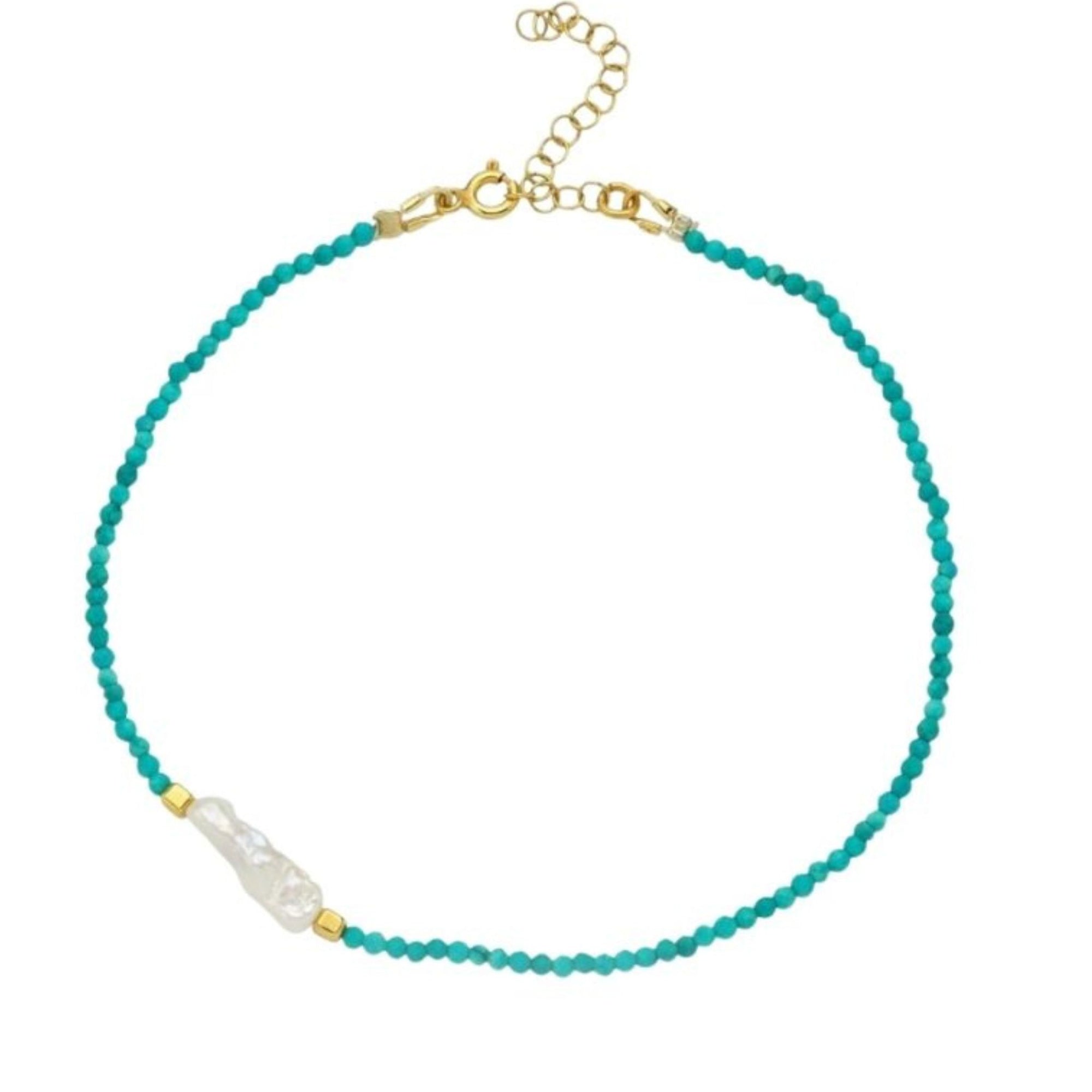 LINYA JEWELRY - Megy Turquoise Beaded Anklet with Pearl Detail, buy at DOORS NYC