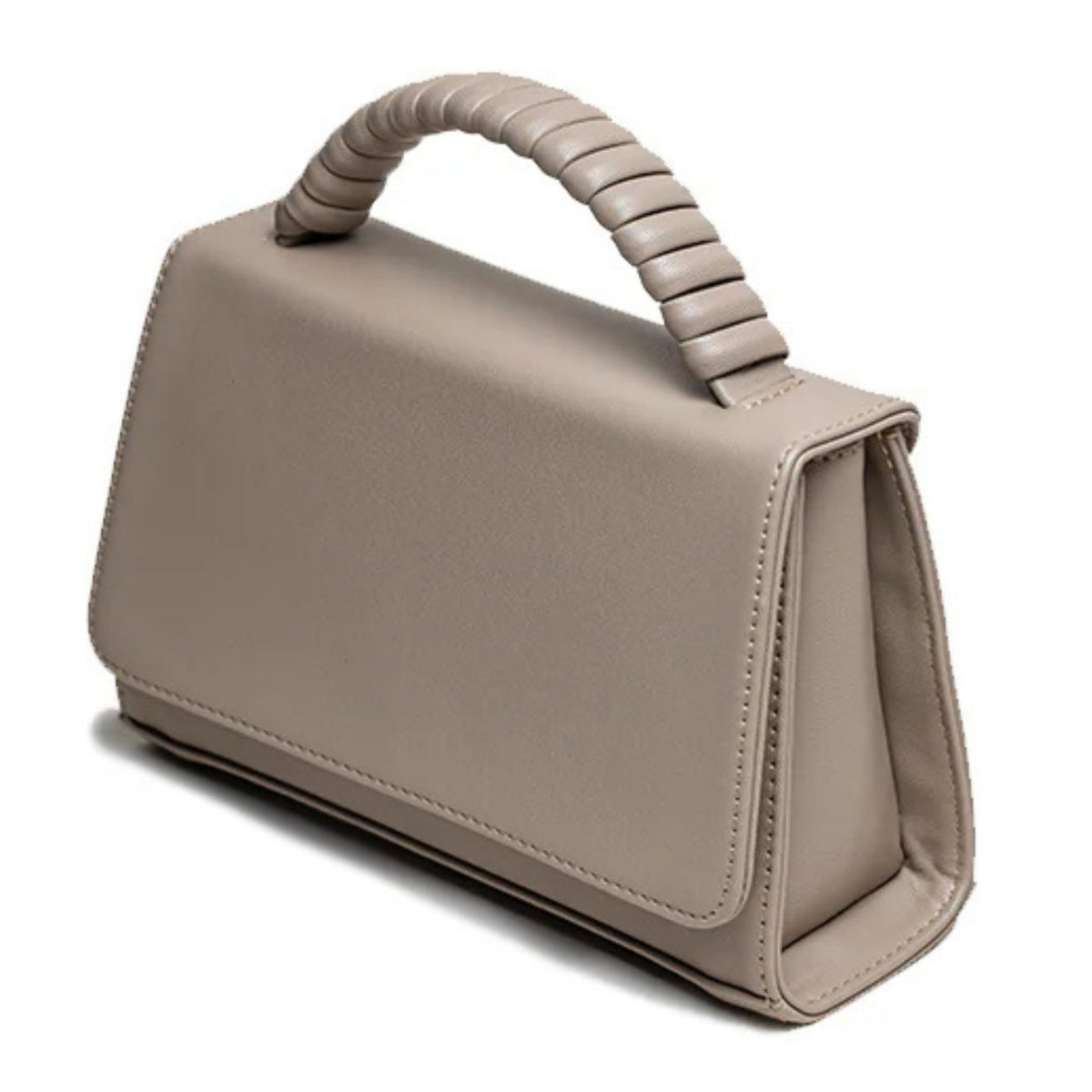 MVLUCKY - Latte Vegan Leather Paris Clutch With Beaded Top Handle, buy at DOORS NYC