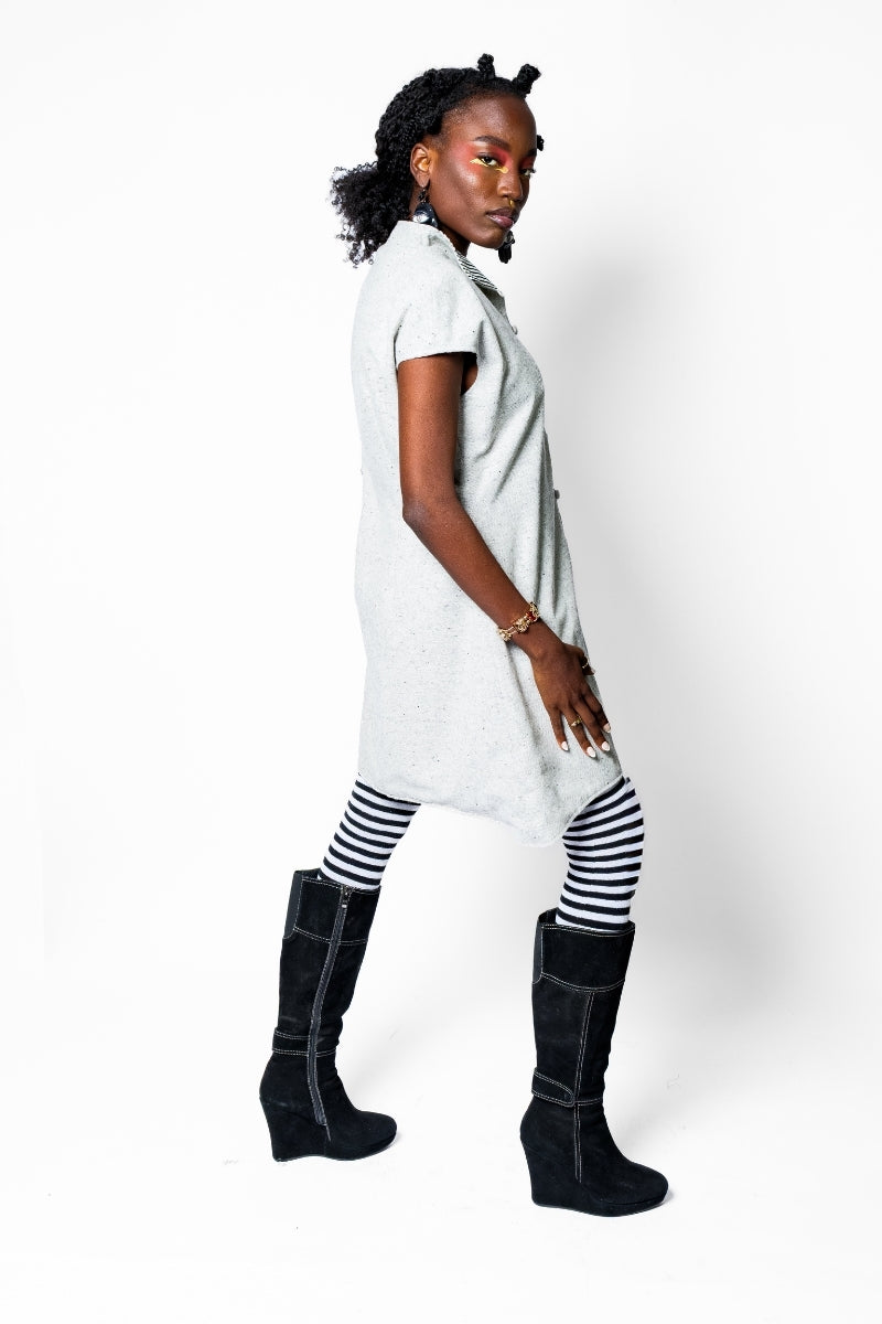 OTKUTYR - Reversible Grey Wool Vest with Striped Cotton Back, buy at DOORS NYC