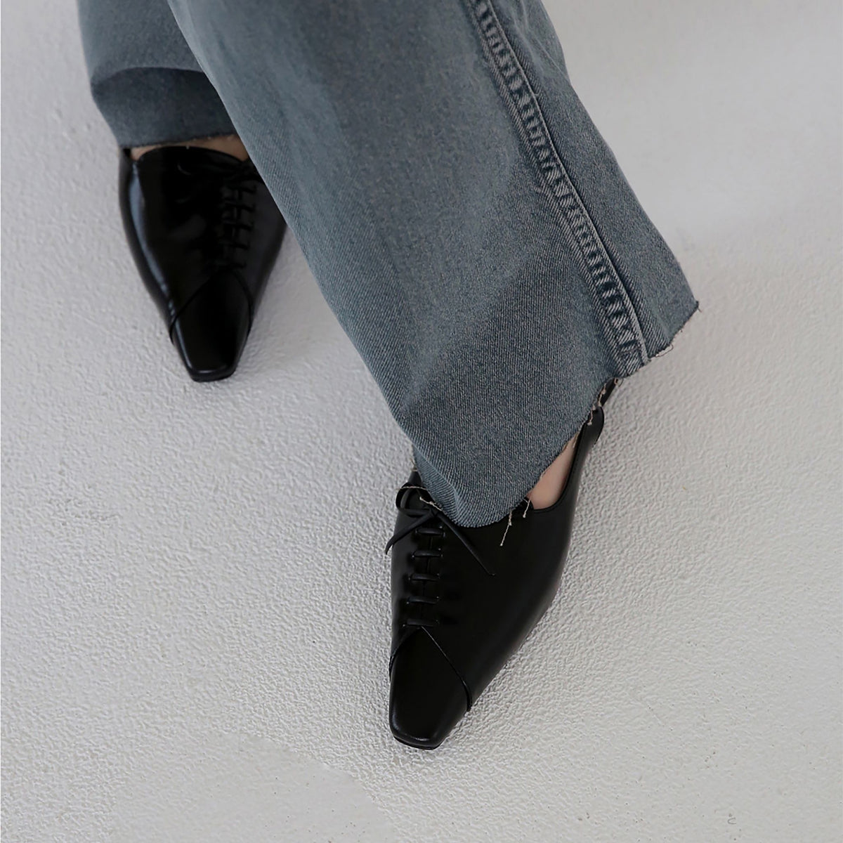 Black Leather Lace-Up Slingback Flats