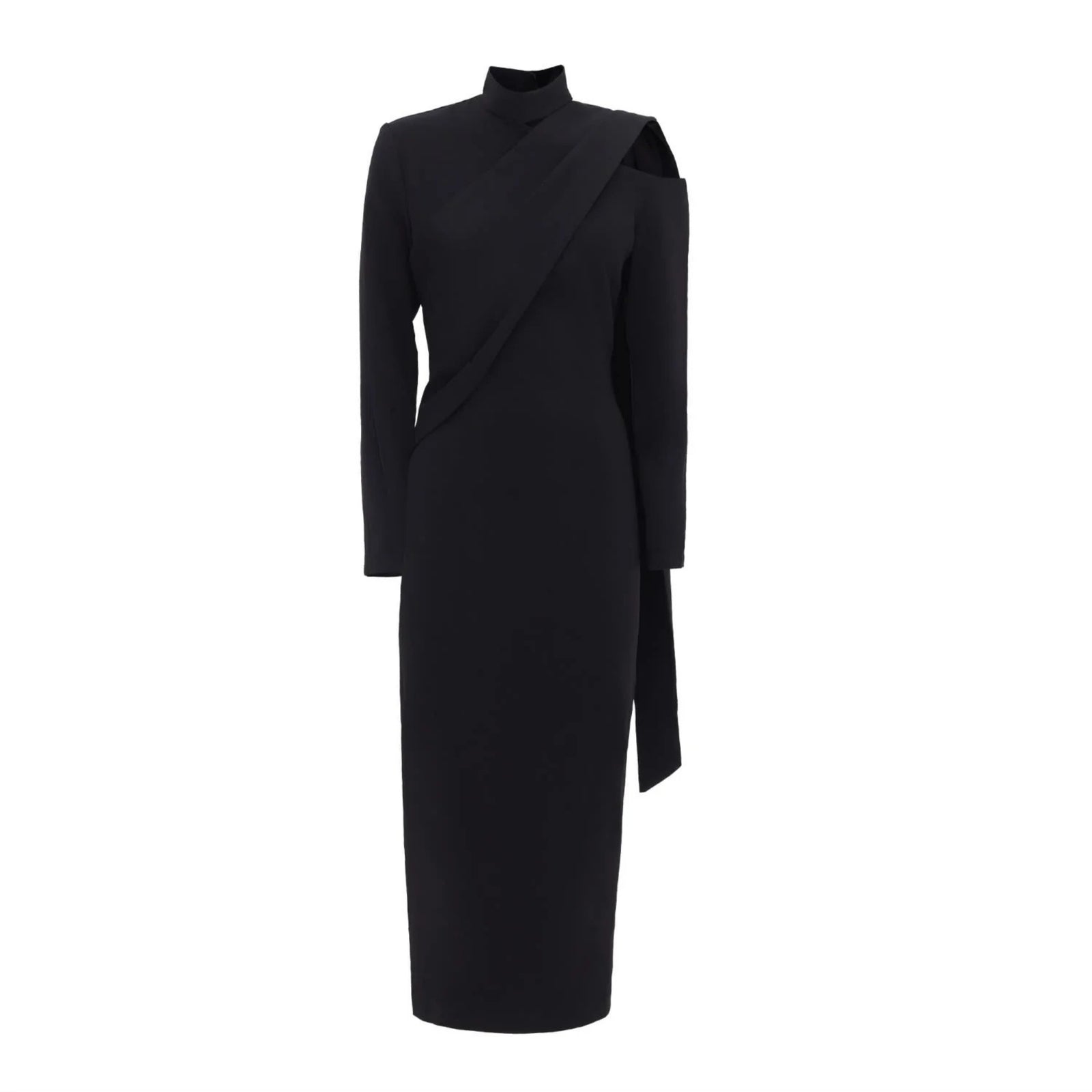 JULIA ALLERT - Elegant Evening Open Shoulder Midi Dress | Black, buy at DOORS NYC