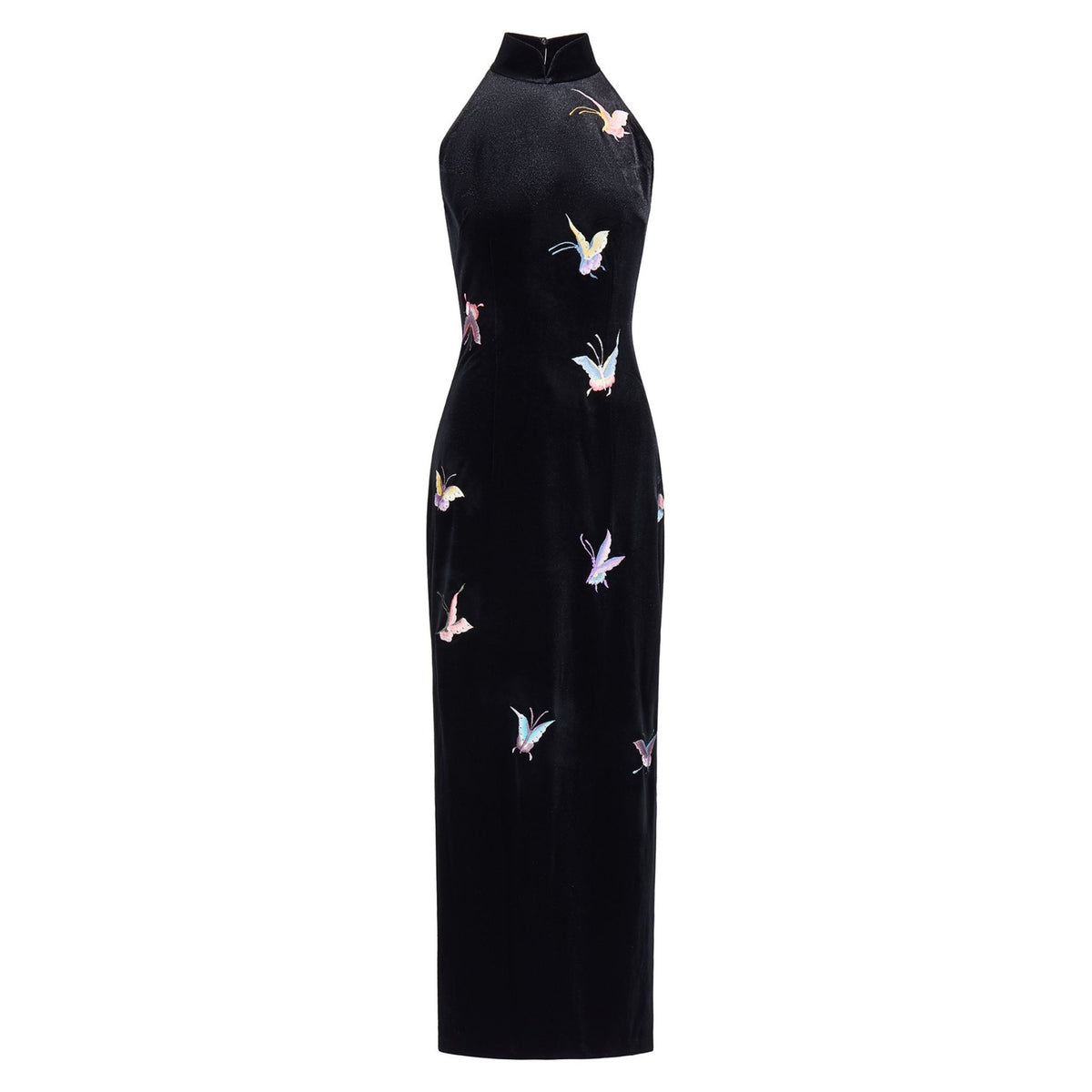 Black Halter-Neck Butterfly Qipao